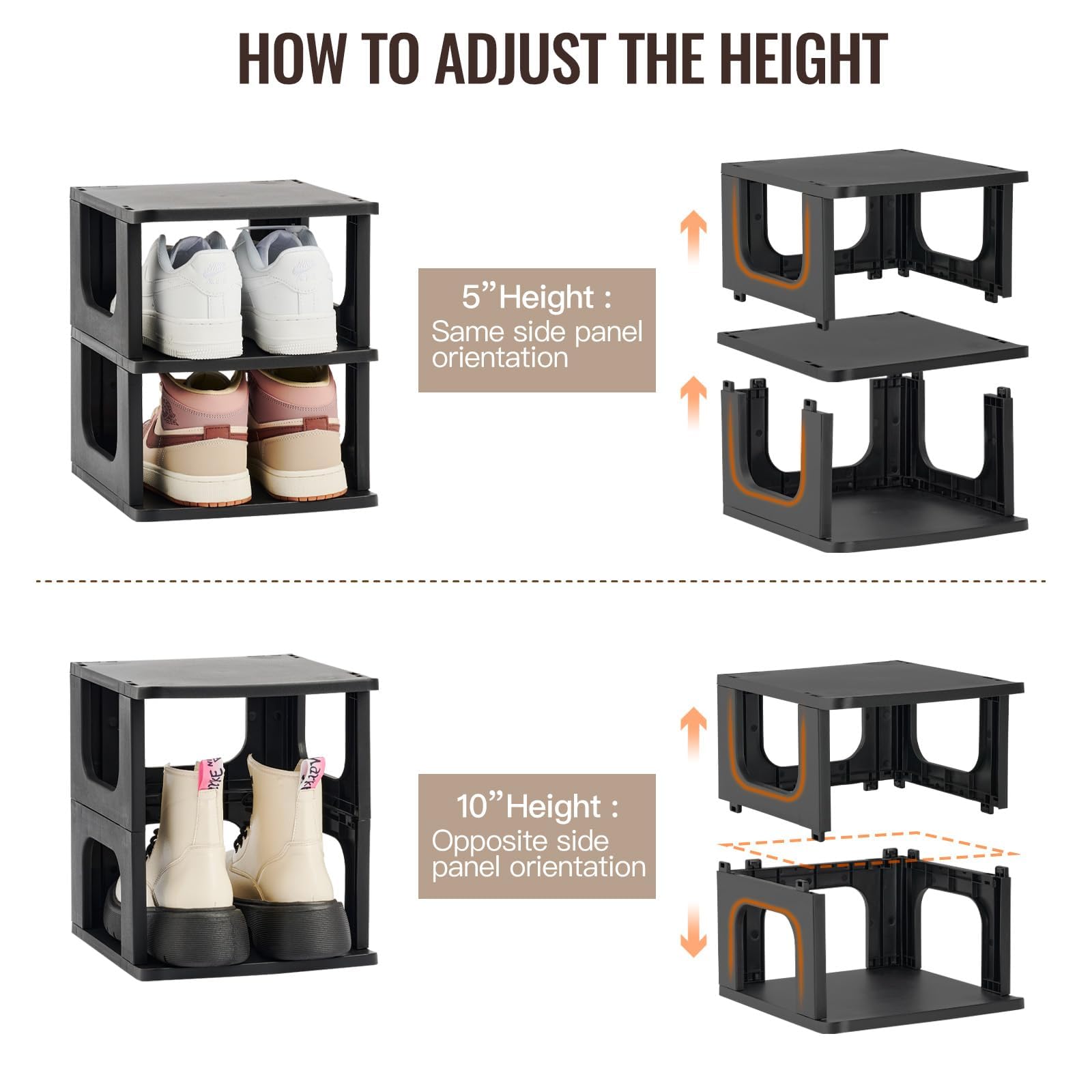 TRZZ 4-Tier Vertical Shoe Rack Organizer - Space Saving Stackable Shoe Storage with Removable Dividers for Closet, Entryway & Small Spaces - Perfect for Apartments, Dorms & Tight Areas (Black)