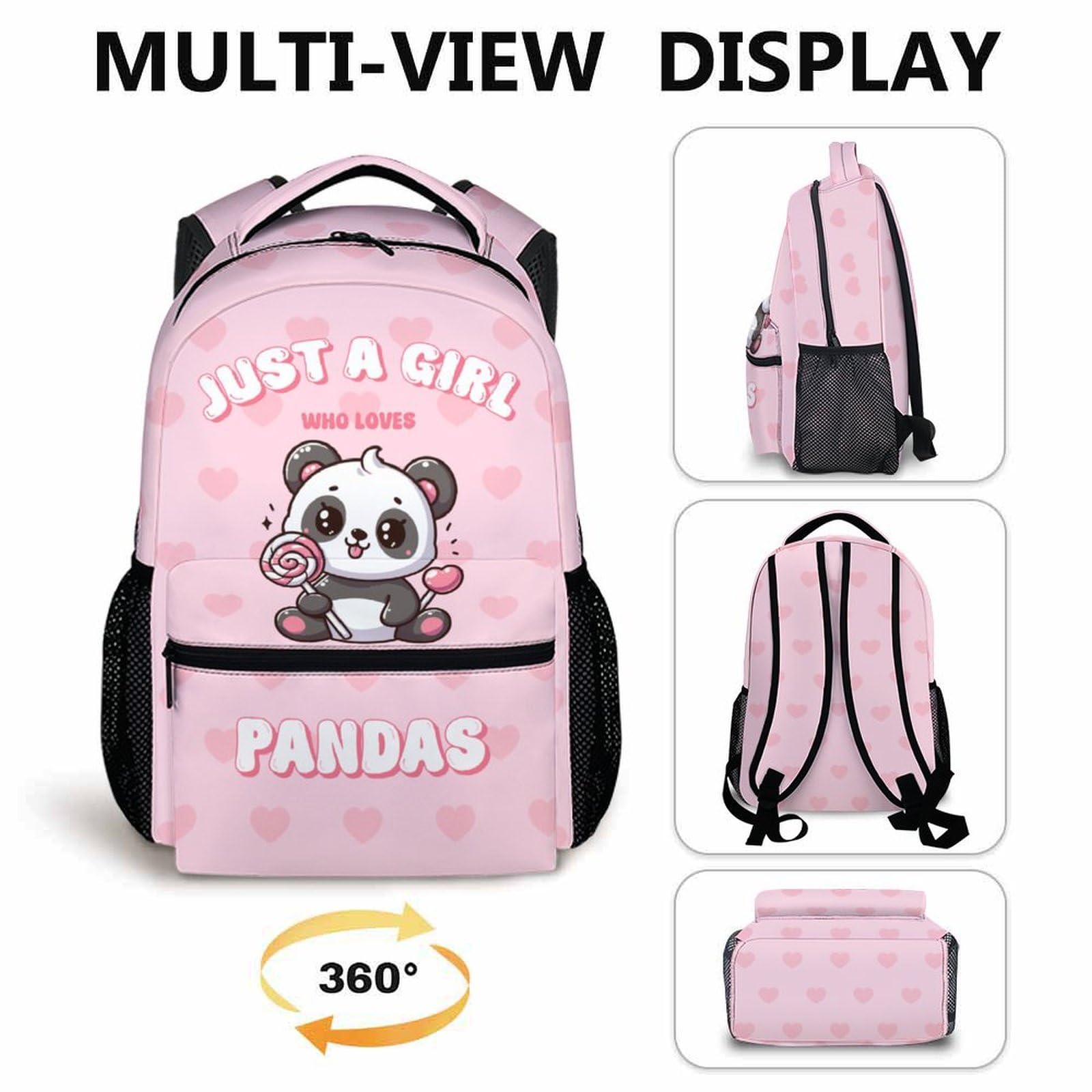 Cute Panda Backpack for Girls - 17 Inch Lightweight School Bookbag for Kids & Teens - Perfect for School, Travel, and Daily Use