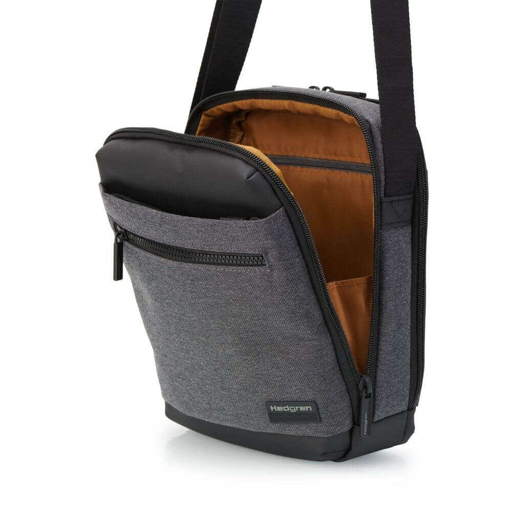 Hedgren Inc RFID Blocking Crossbody Bag with 10 Pockets - Stylish & Secure Vertical Pouch for Travel, Work & Daily Use (Grey)