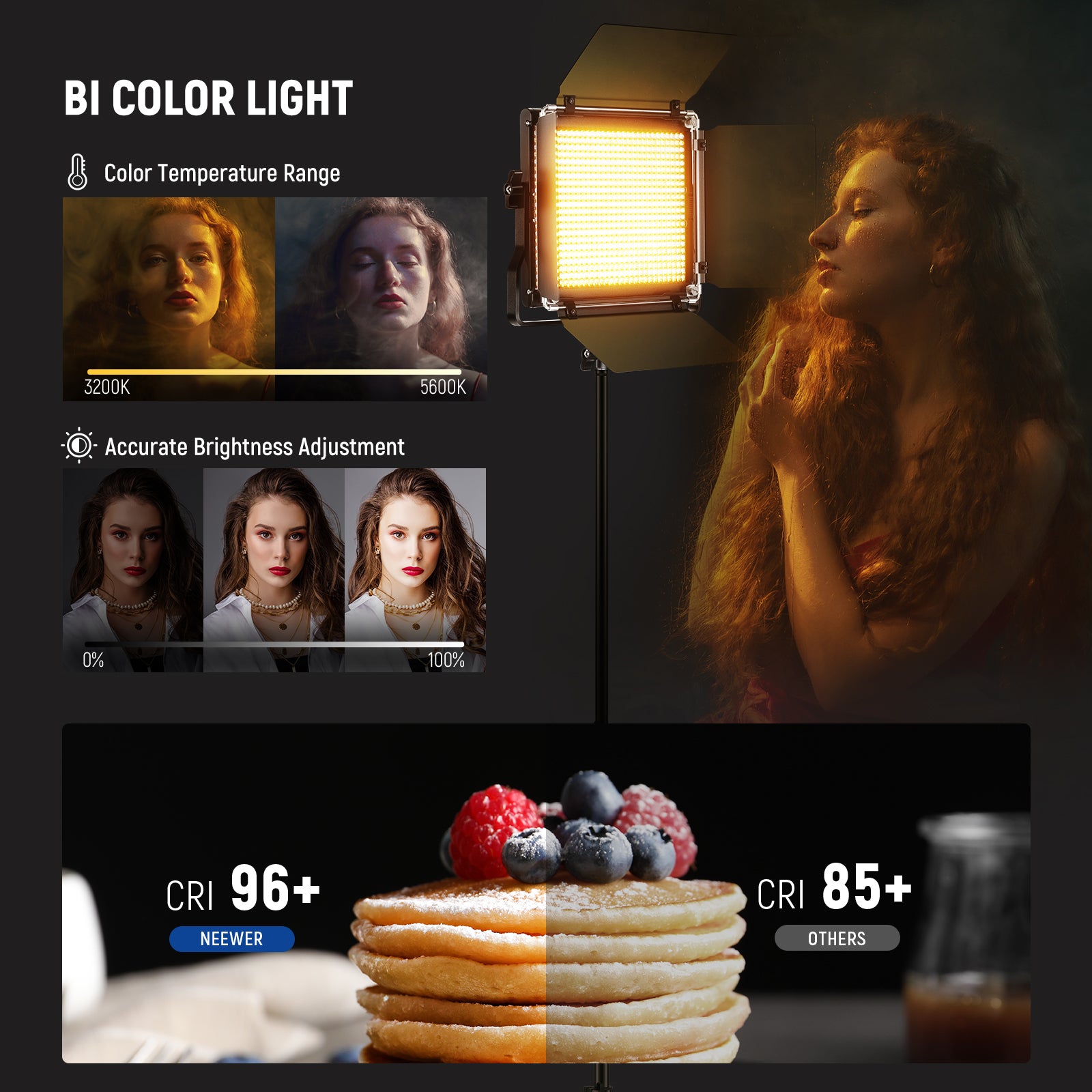 NEEWER 2 Pack NL660 Bi-Color LED Video Light Panel Kit - 3200K to 5600K Adjustable, Dimmable Lighting for YouTube Videos, Photography, Live Streaming & Studio Production