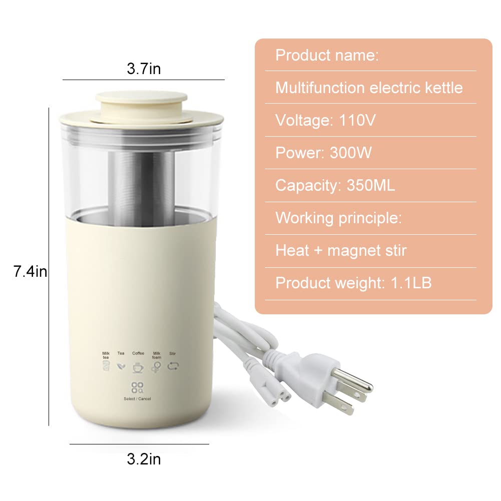 5-in-1 Portable Electric Kettle for Coffee, Tea & Milk Foam - 350ML Travel Mug with Auto Stir & Fast Boiling (110V) | Perfect for Home, Office & Travel | DIY Different Drinks in 7 Minutes