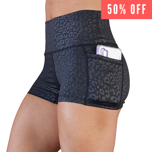Black Leopard Print Athletic Shorts for Women - High Waisted Workout Running Yoga Gym Shorts - Comfortable Breathable Activewear for Sports & Casual Wear