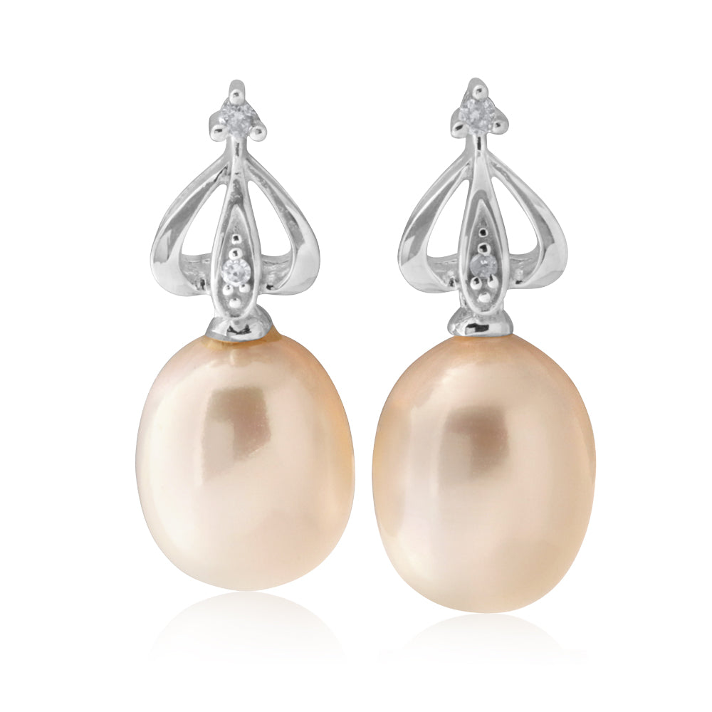 9ct White Gold Pearl and Diamond Stud Earrings for Women - Elegant Jewelry Gift for Wedding, Anniversary & Special Occasions