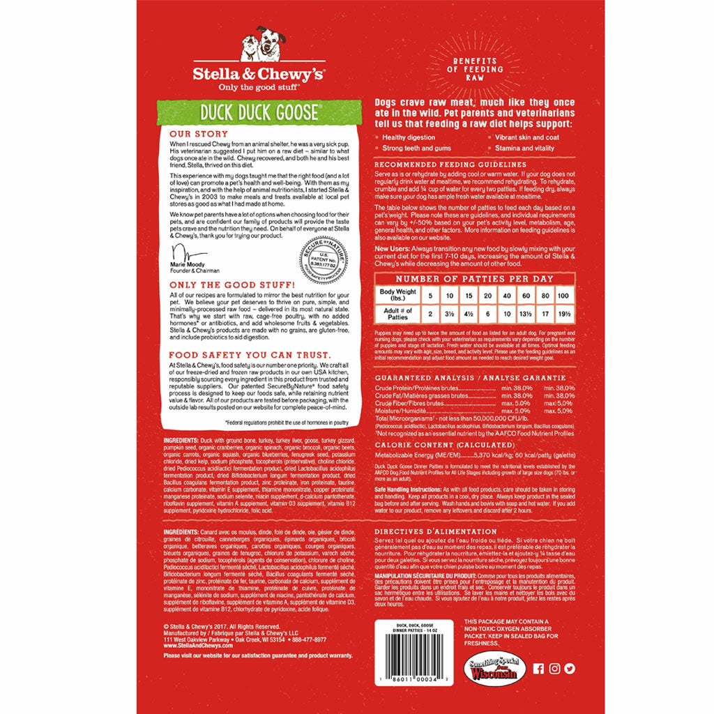 Stella & Chewy's Freeze-Dried Raw Dog Food - Duck, Duck, Goose Recipe | Grain-Free, High-Protein Meal for All Life Stages | Perfect for Training Treats, Meal Toppers & Travel Feeding