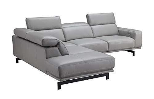 Premium Leather Sectional Sleeper Sofa with Chaise - Light Grey | J and M Furniture Davenport LHF | Modern Living Room Furniture for Home Theater & Family Gatherings