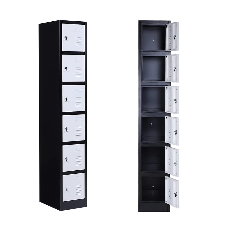 6-Door Metal Tall Employee Storage Locker with Combination Lock - Secure Office Cabinet for Home, Gym, School & Workplace Organization