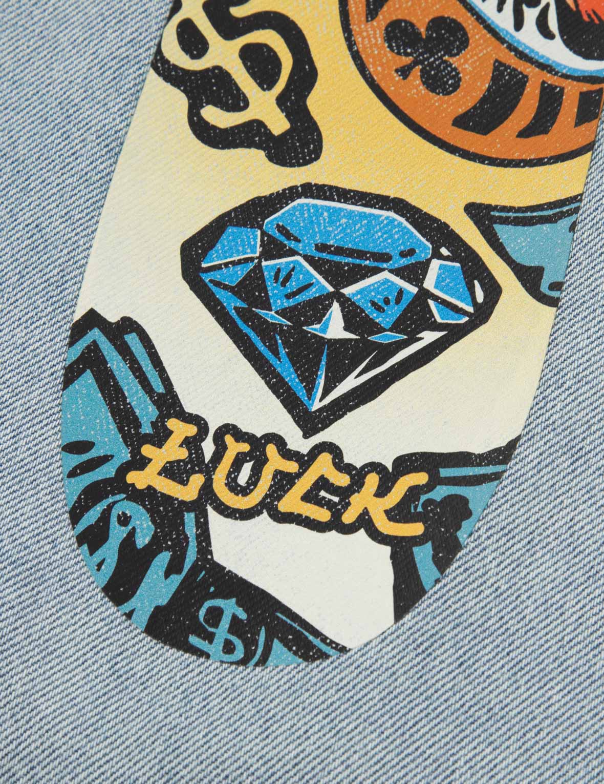 Gaming Daruma Daicock Print Relax Fit Short Sleeve Denim Shirt for Men - Casual Streetwear & Anime Gamer Fashion - Perfect for Cosplay, Gaming Events & Everyday Wear