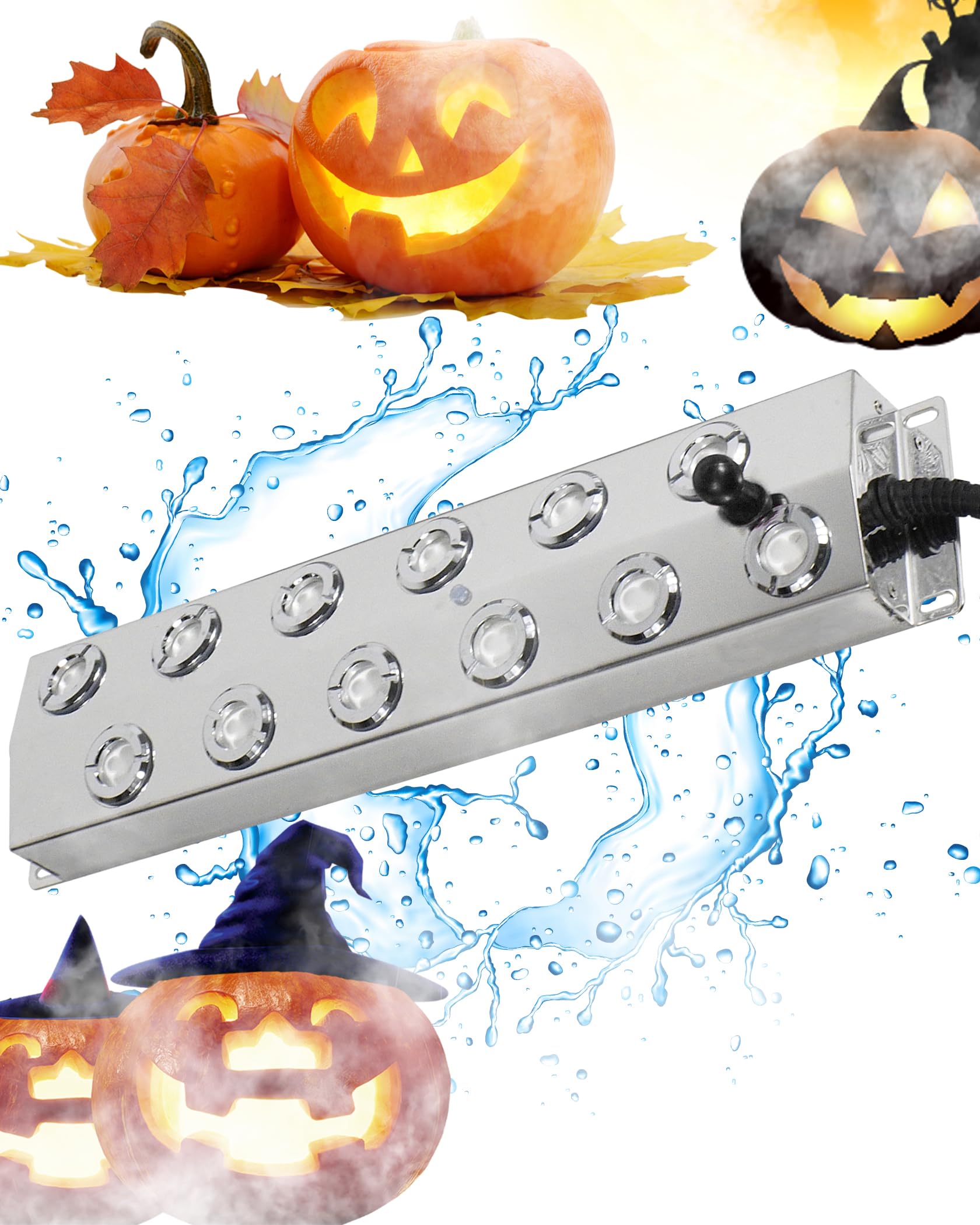 12-Head Ultrasonic Mist Maker Fogger for Ponds, Water Features & Halloween Decor – Includes Float, Power Supply & Discs – Perfect for Outdoor Gardens, Greenhouses, Rockeries & Lawn Landscaping
