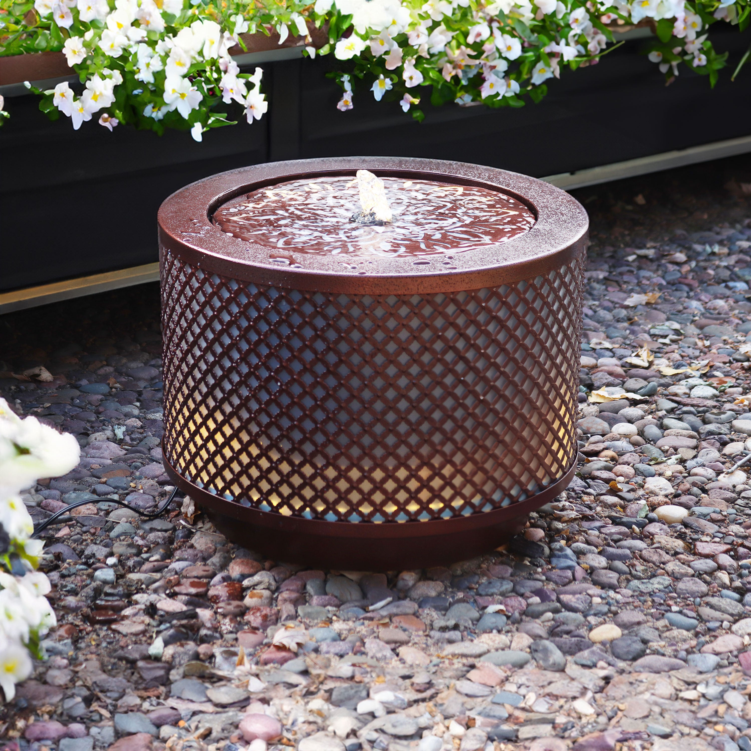 Sunnydaze Repeating Diamond Cylinder Iron Outdoor Water Fountain - 11.75 Inch Garden Decor for Patio, Yard & Landscape | Relaxing Water Feature for Outdoor Spaces