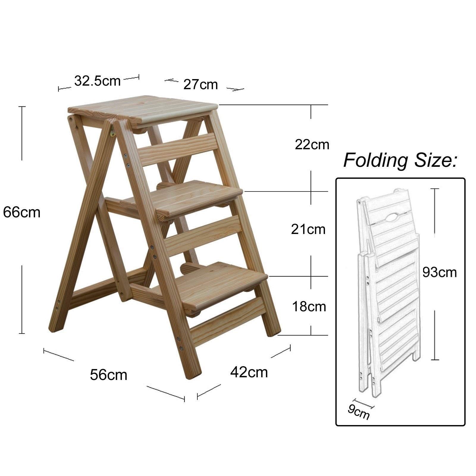 3-Step Wooden Folding Step Stool - Portable Kitchen & Library Ladder, Compact Shelf Step Stool with Non-Slip Surface | Perfect for Reaching High Cabinets, Bookshelves & Home Organization