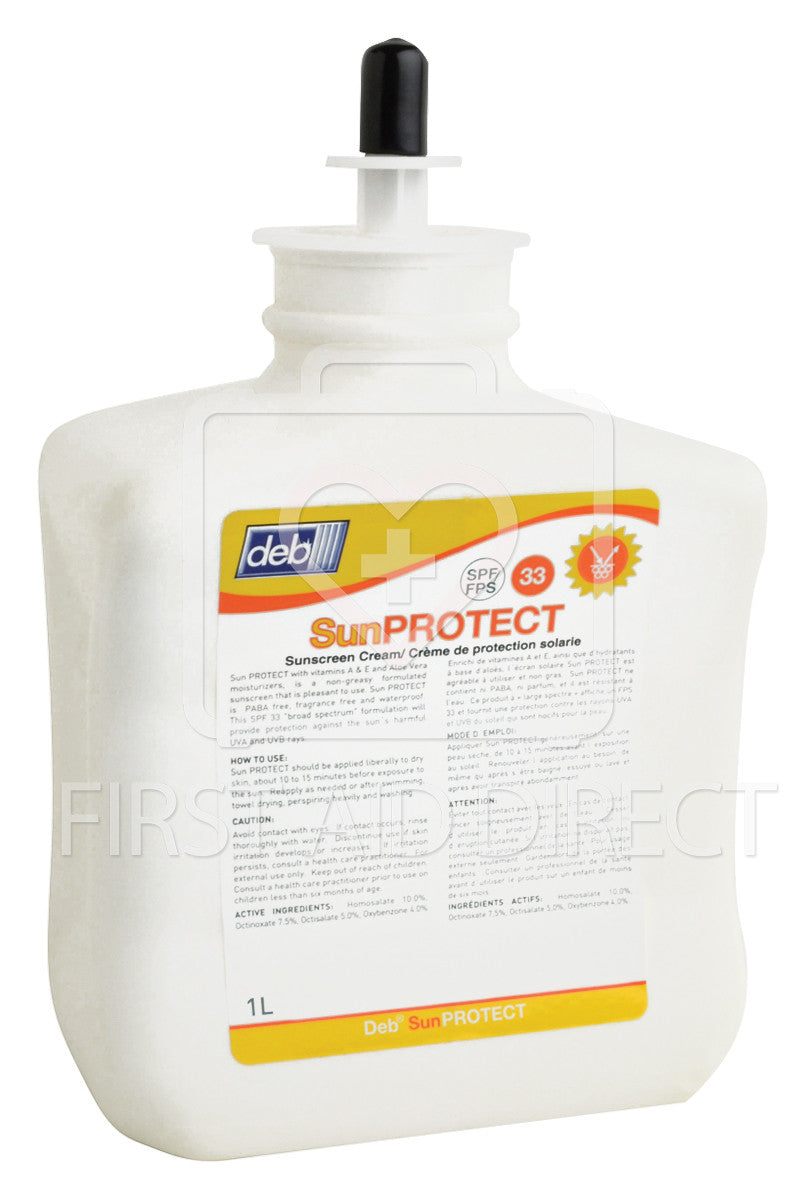 DEB Sun Protect SPF 30 Sunscreen Refill - 1 Liter (Case of 6) | Broad Spectrum UVA/UVB Protection | Ideal for Salons, Spas & Professional Use