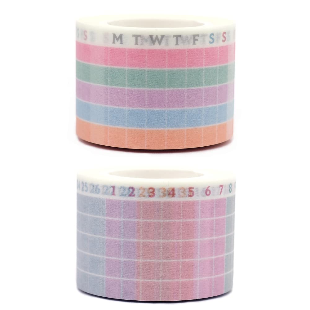 Colorful Japanese Washi Tape Set - 2 Rolls, 30mm x 10m for Habit Tracking & Planner Decor