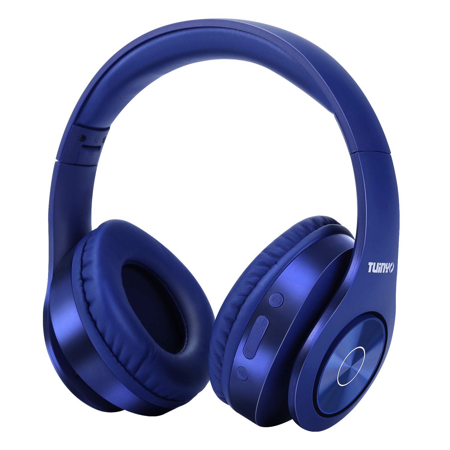 TUINYO Wireless Bluetooth Headphones Over Ear with 40H Playtime, Deep Bass & Built-in Mic - Soft Memory-Protein Earmuffs for PC, Cell Phone & TV (Dark Blue) - Perfect for Gaming, Workouts & Travel