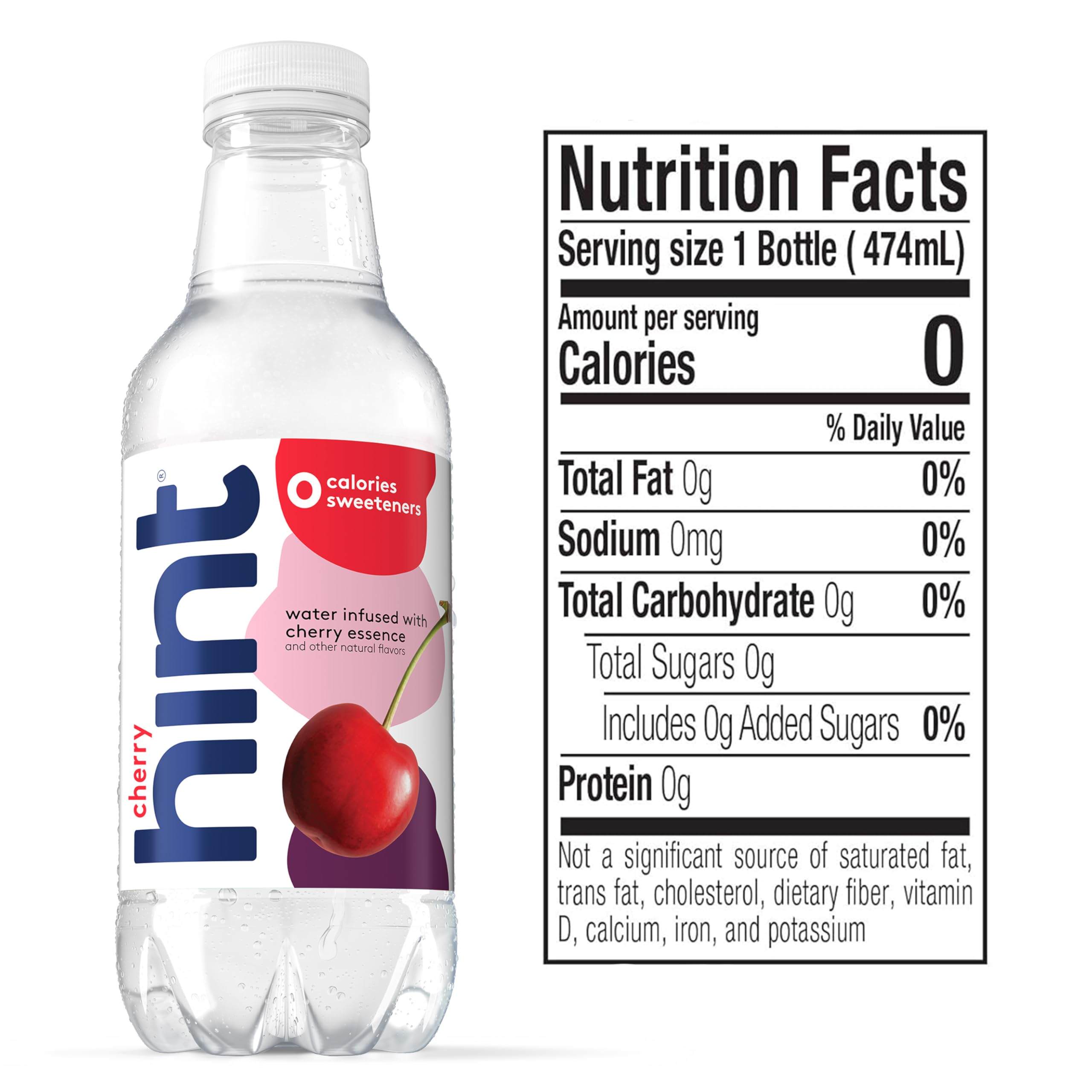 Hint Water Cherry - Pure Water Infused with Real Cherry, Zero Sugar, Zero Calories, No Sweeteners, No Preservatives, No Artificial Flavors, 16 Fl Oz (Pack of 12) - Refreshing Hydration for Workouts, Office & Healthy Lifestyle