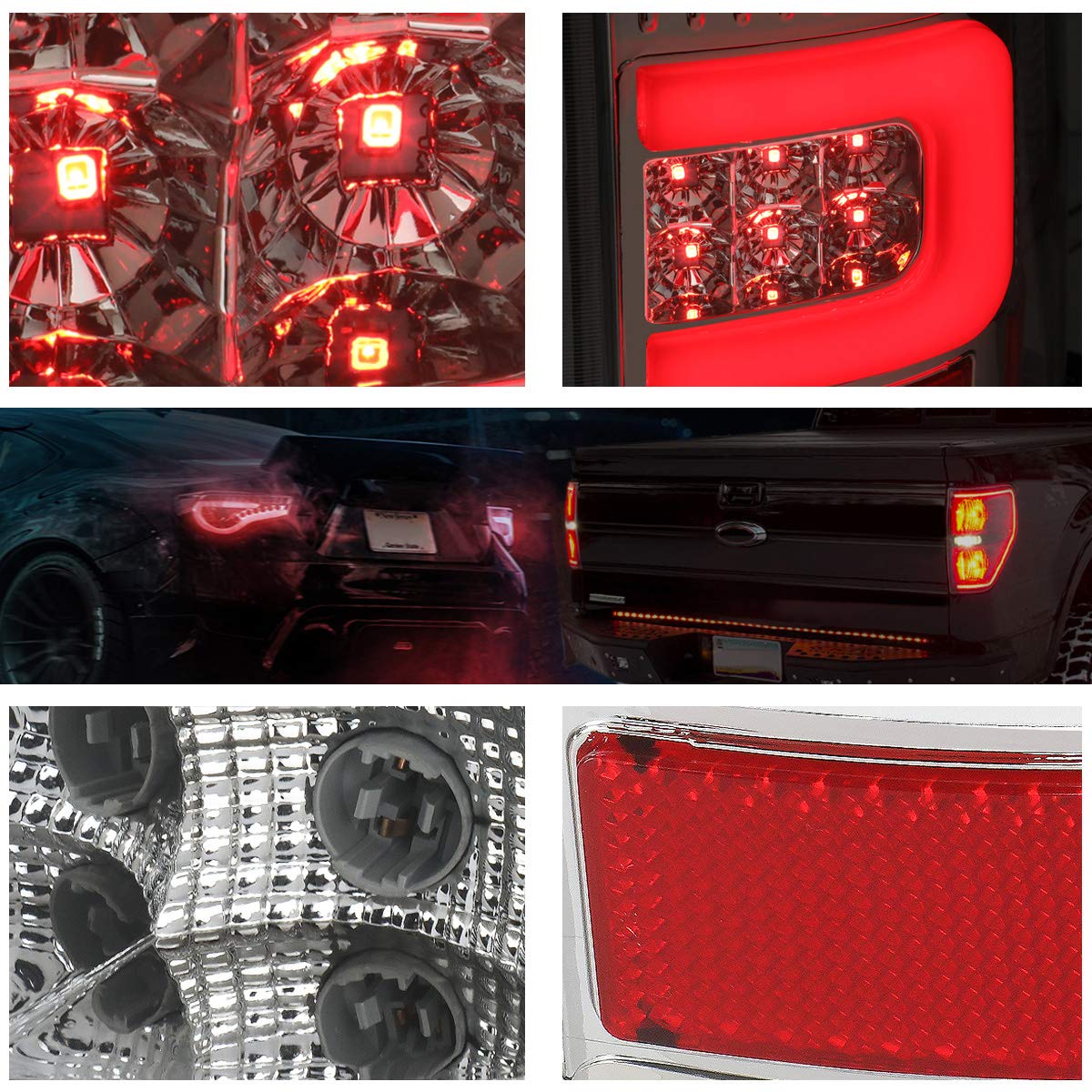 PM PERFORMOTOR 3D LED C-Shape Tail Lights Brake Lamp Assembly - Compatible with 2007-2014 GMC Sierra (Chrome Housing/Clear Lens) - Enhanced Visibility & Style for Night Driving & Custom Truck Upgrades