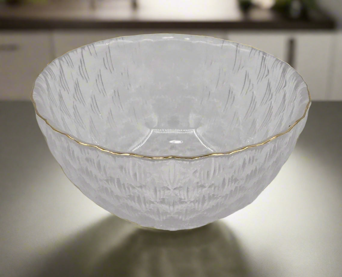 5x2.75 Inch Glass Bowl with Gold Rim - Elegant Serving Bowl for Desserts, Salads, and Home Decor