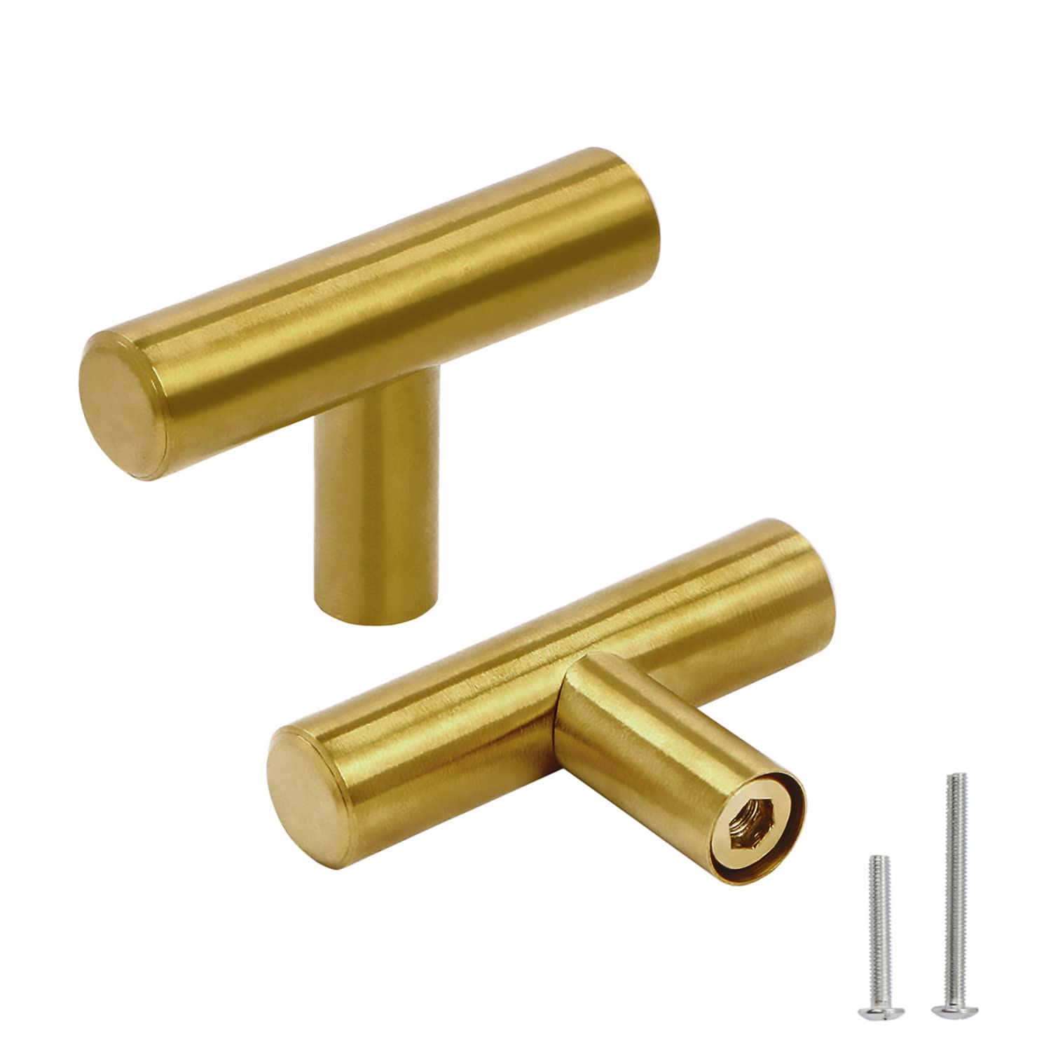 Gold Cabinet Knobs 50 Pack - Brushed Brass Drawer Pulls for Kitchen & Dresser