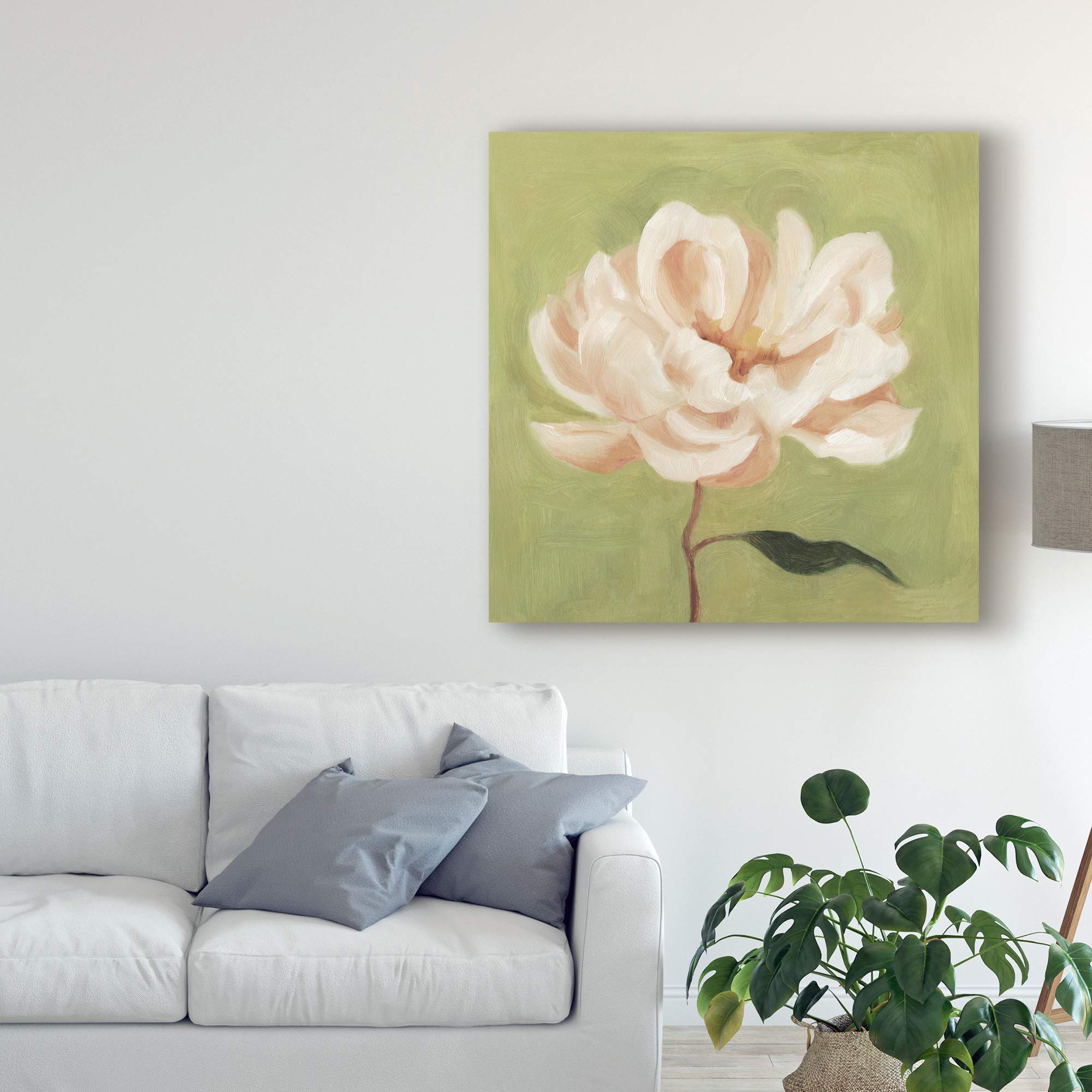Emma Scarvey Peony on Olive II Fine Art Print - 24x24 Inches Wall Decor for Living Room, Bedroom & Office | Floral Painting for Home & Office Decoration