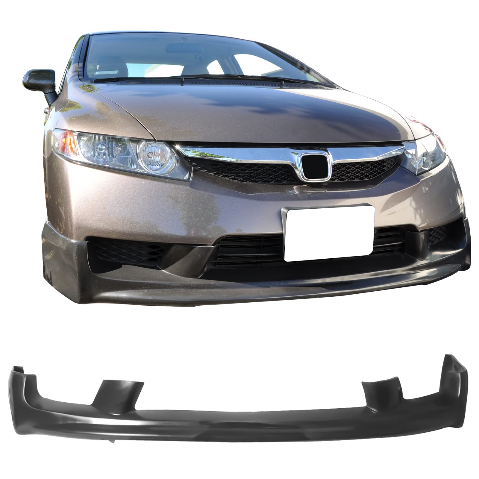IKON MOTORSPORTS JDM Style Black PU Front Bumper Lip Spoiler Body Kit - Compatible with 2009-2011 Honda Civic 4Dr Sedan | Enhances Aerodynamics & Sporty Look | Perfect for Car Enthusiasts & Street Racing Style Upgrades