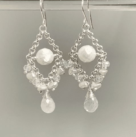 Rainbow Moonstone Chandelier Earrings Sterling Silver 925 - Elegant Dangle Earrings for Women, Gift for Her - Perfect for Weddings, Parties & Special Occasions