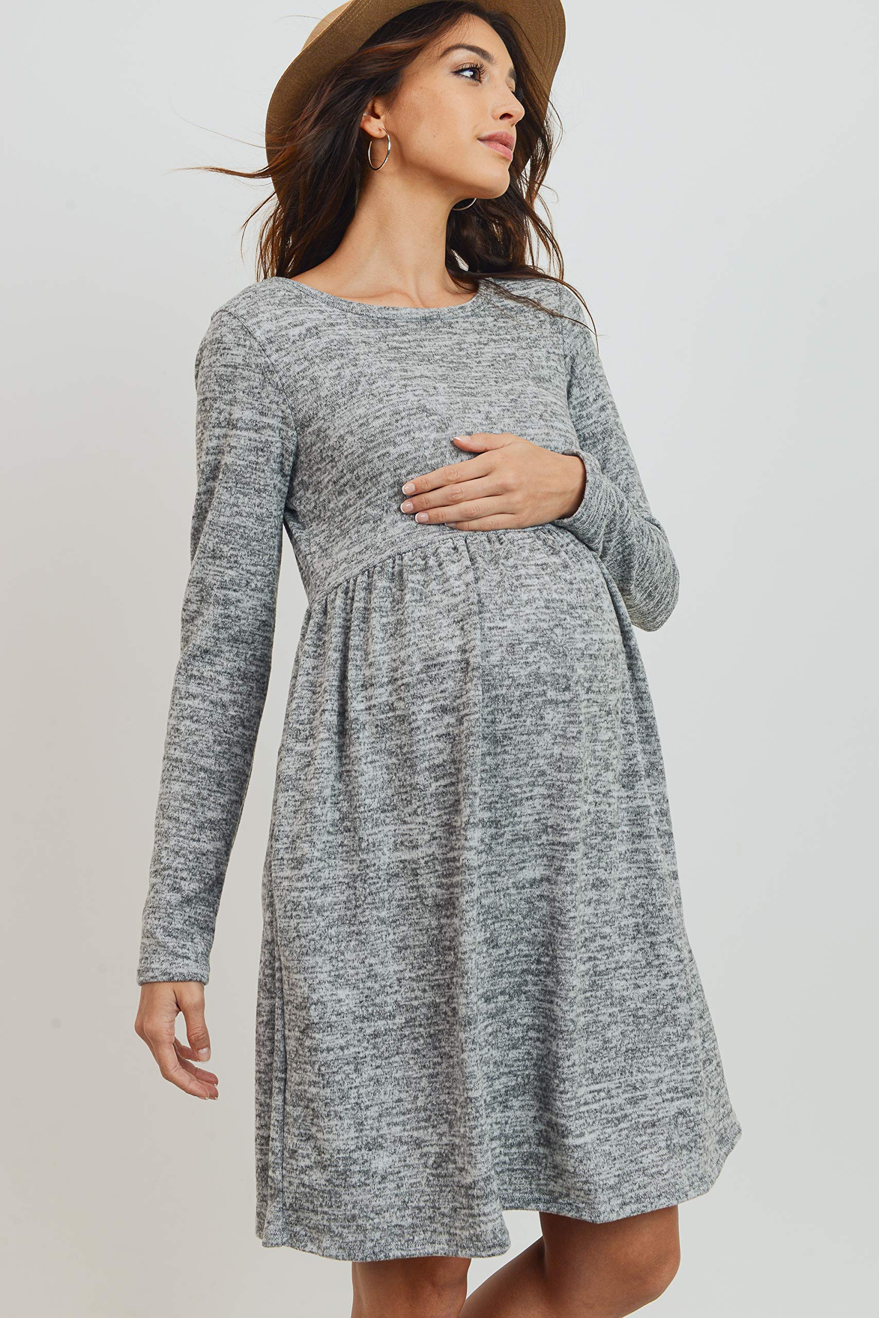 HELLO MIZ Women's Maternity Sweater Knit Dress with Pocket - Soft Stretchy Nursing Dress for Pregnancy & Breastfeeding - Perfect for Casual Wear, Office & Maternity Photos