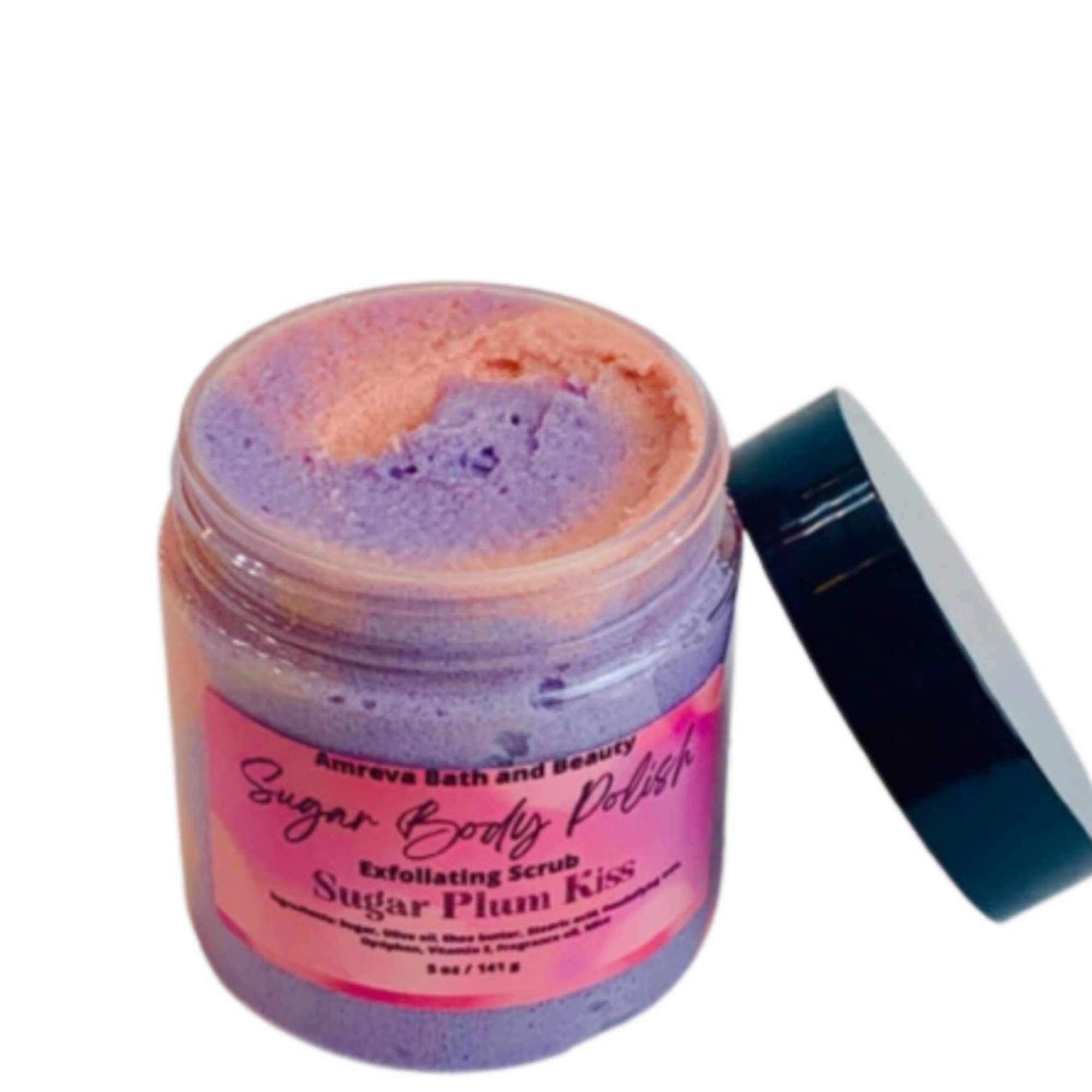 Exfoliating Body Scrub with Shea Butter & Sugar Plum Kiss Fragrance | Whipped Sugar Body Polish for Soft, Smooth Skin | Perfect for Spa Day & Self-Care Routine