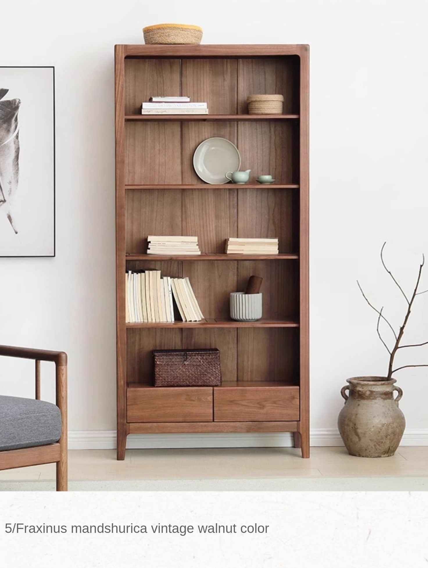 Premium Black Walnut Solid Wood Bookcase - Customizable Modular Bookshelf for Home Office, Living Room & Library Storage | Durable & Stylish Furniture for Books, Decor & Display