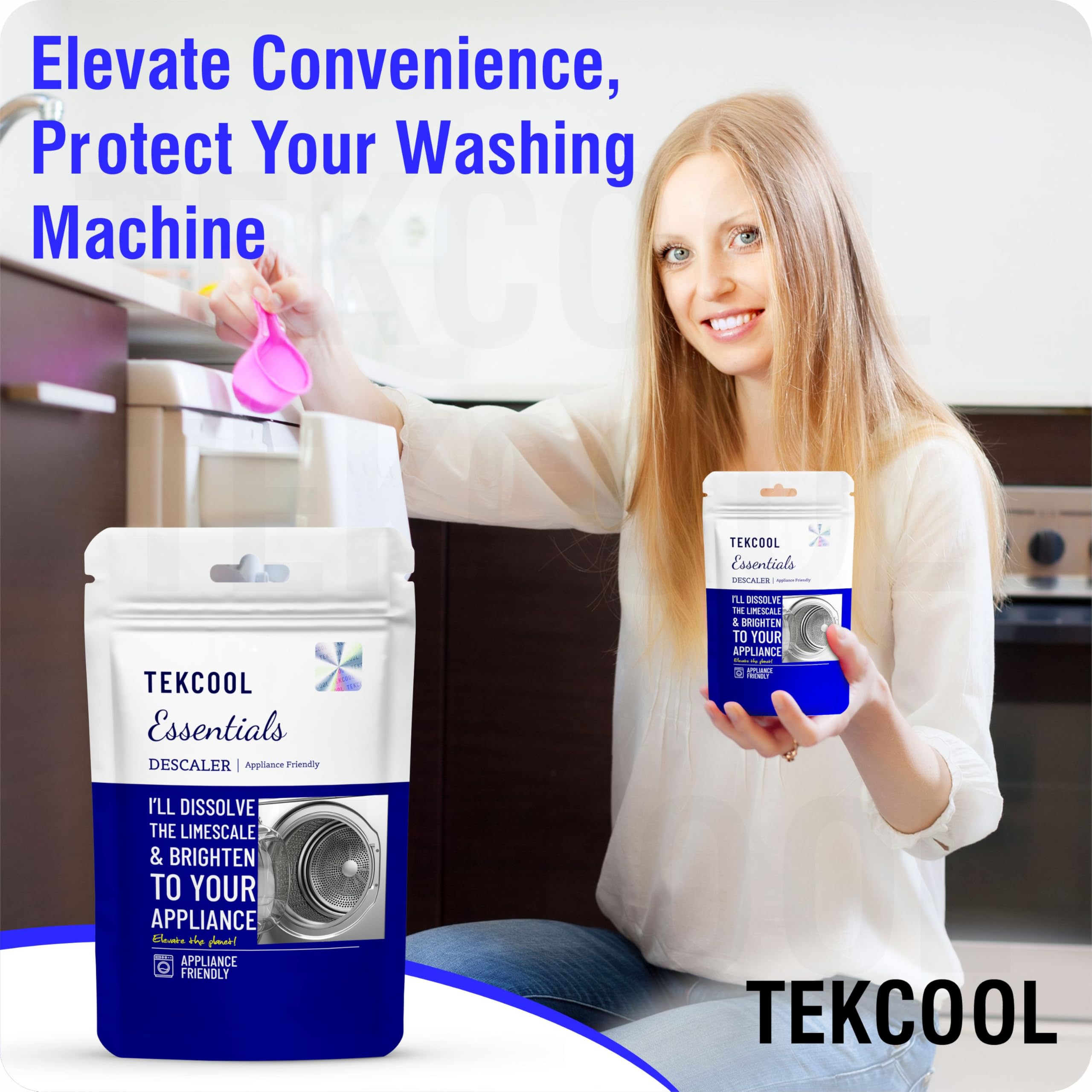 TEKCOOL Washing Machine Cleaner & Descaler - Front Load & Top Load Washer Cleaning Powder, Descaling Treatment (6-Pack, Blue) - Removes Odors, Limescale & Residue for Fresh, Efficient Laundry