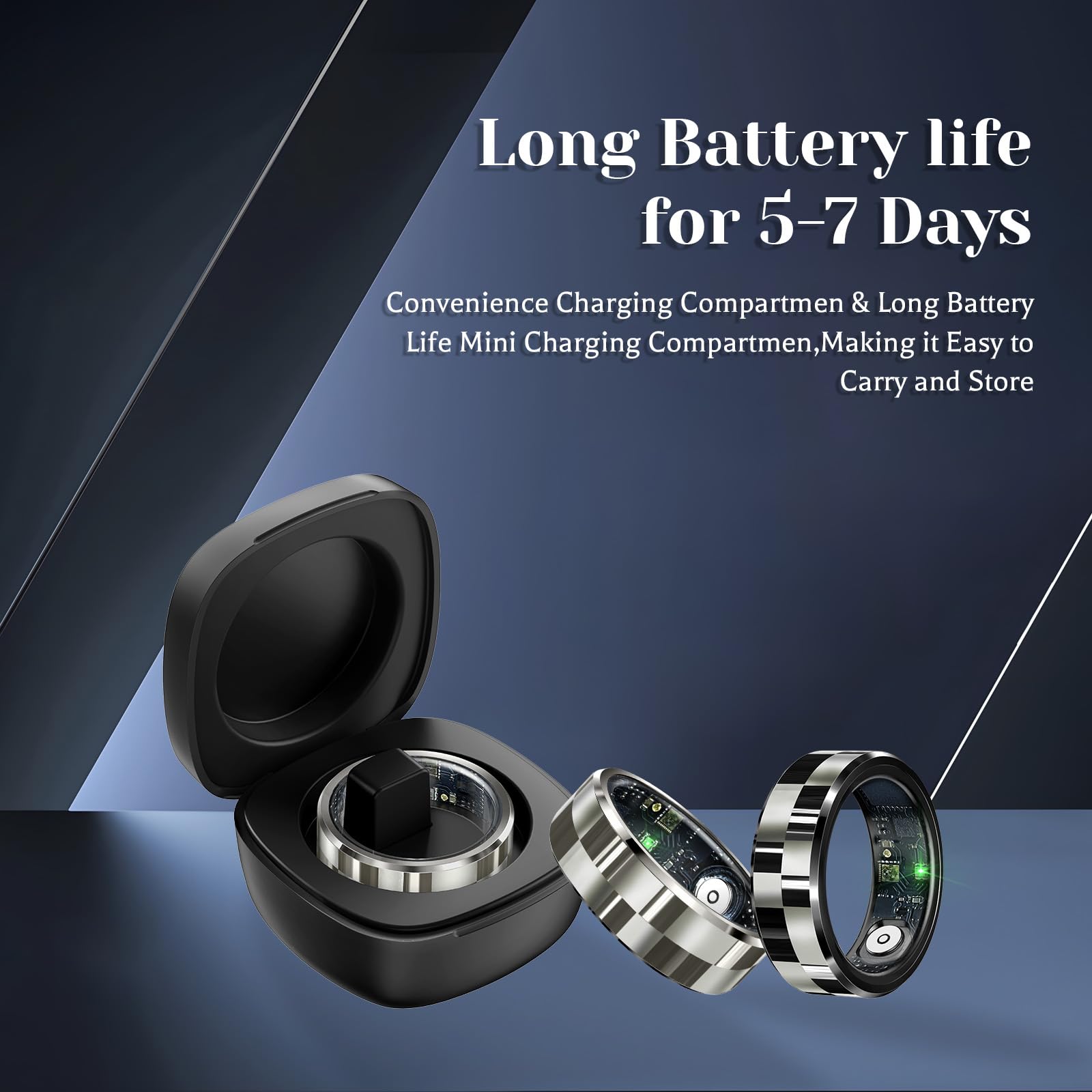 Smart Fitness Tracker Ring with Heart Rate, Blood Oxygen & Sleep Monitor - IP68 Waterproof, No Subscription Needed - Compatible with Android 6.0+ & iOS 11.0 - Includes Charging Case (Silver, Size 10) - Perfect for Workouts, Sleep Tracking & Daily Health Monitoring