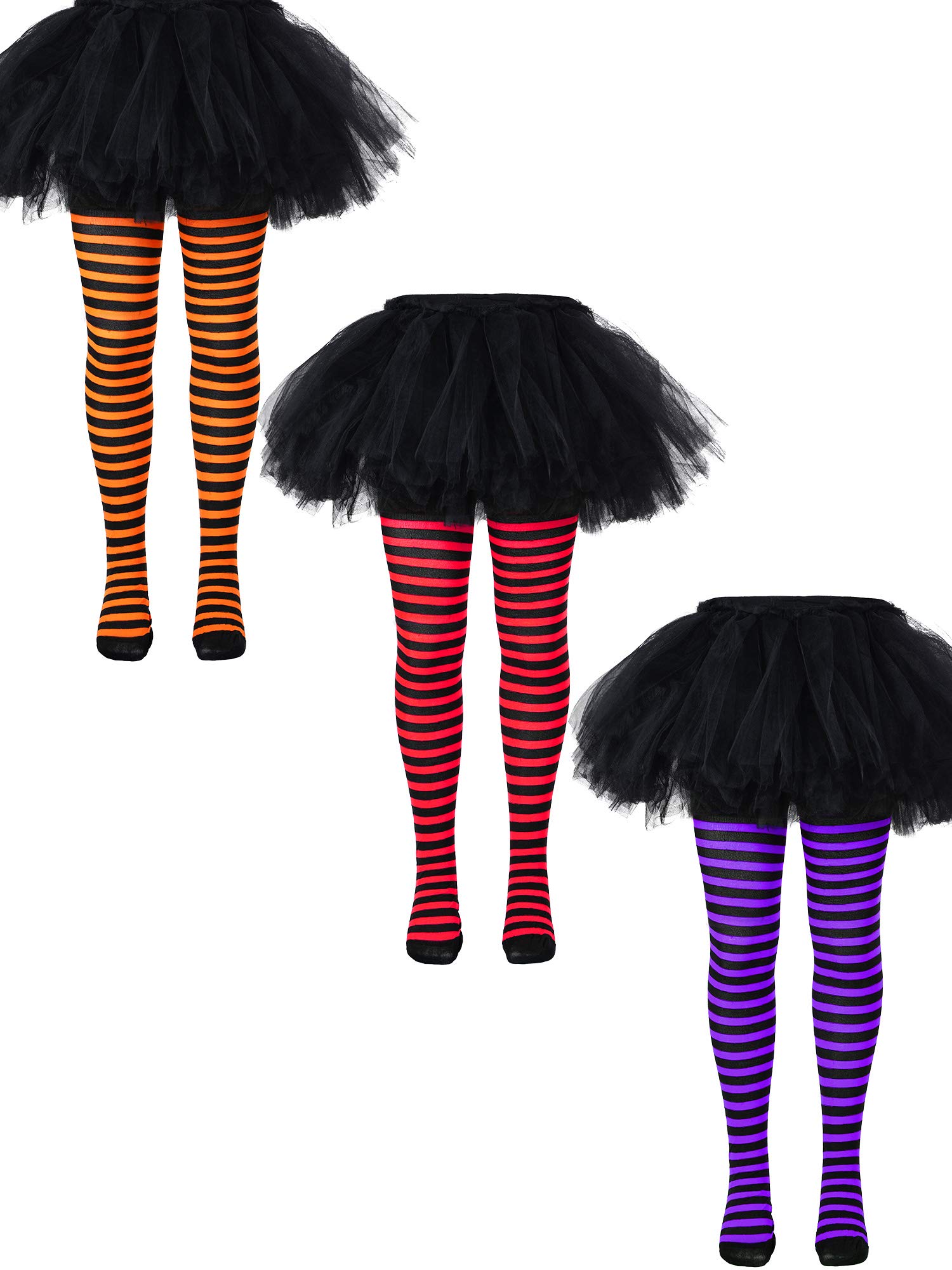Boao 3 Pairs Girls Striped Tights - Colorful Toddler Leggings for Kids, Mid Rise Stockings for Cosplay & Costume Party Outfits | Perfect for Halloween, Dance Performances & Dress-Up Play