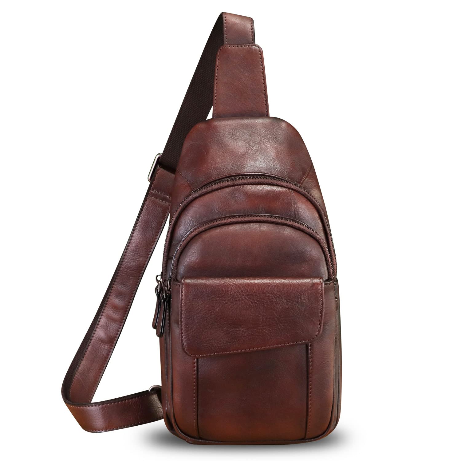LRTO Genuine Leather Sling Bag - Crossbody Motorcycle Chest Bag for Men & Women - Handmade Vintage Shoulder Backpack - Perfect for Hiking, Travel, Cycling & Daily Use