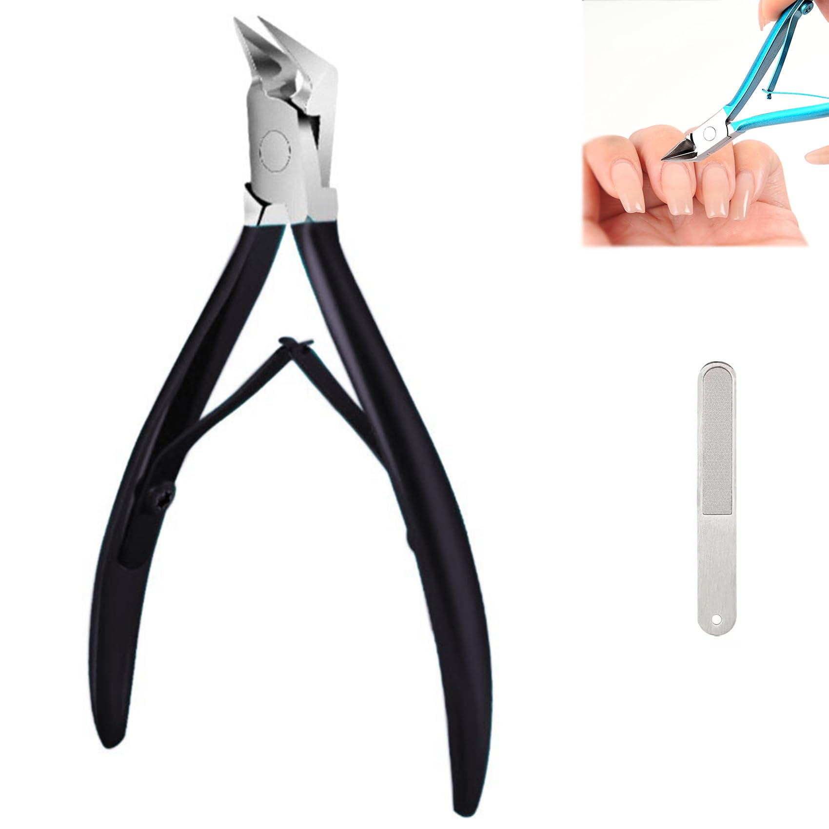 Outfany EasyClip Stainless Steel Long Handle Toenail Clippers - Professional Ingrown & Thick Nail Trimmer for Seniors & Diabetics - Durable Black Toe Nail Cutter for Easy Grip & Precise Cutting (Home, Travel & Pedicure Use)