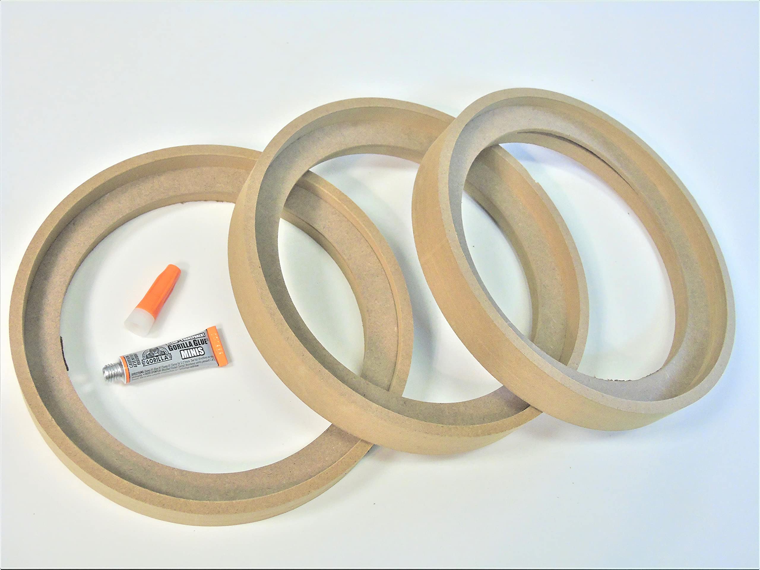 6.5 Inch MDF Speaker Subwoofer Spacer Rings (3-Pack) with Bezel & Gorilla Glue - Perfect for Car Audio Installation & DIY Speaker Projects