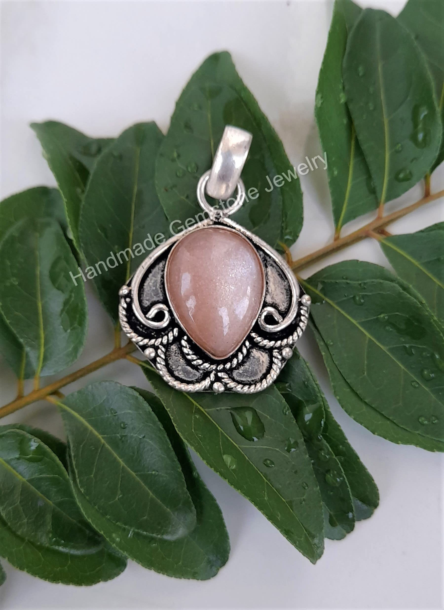 Peach Moonstone Pendant Necklace - 925 Sterling Silver Plated Women's Jewelry with Light Pink Gemstone | Unique Birthstone Gift for Her | Perfect for Weddings, Anniversaries & Special Occasions