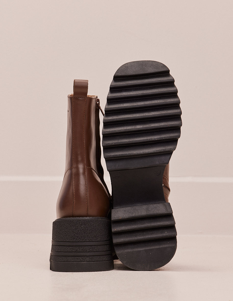 Ludivine Brown Leather Ankle Boots with Heel - Stylish & Comfortable for Women, Perfect for Office, Parties & Casual Outings