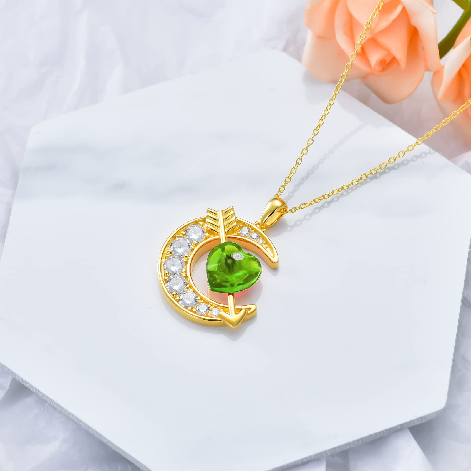 OCJ Sterling Silver Moon Birthstone Pendant Necklace for Women - Classic Love Arrow Crystal Jewelry with Birthstone | Perfect Birthday, Christmas Gift for Her, Daughter, Teens & Girls | Elegant Everyday Wear & Special Occasion Jewelry