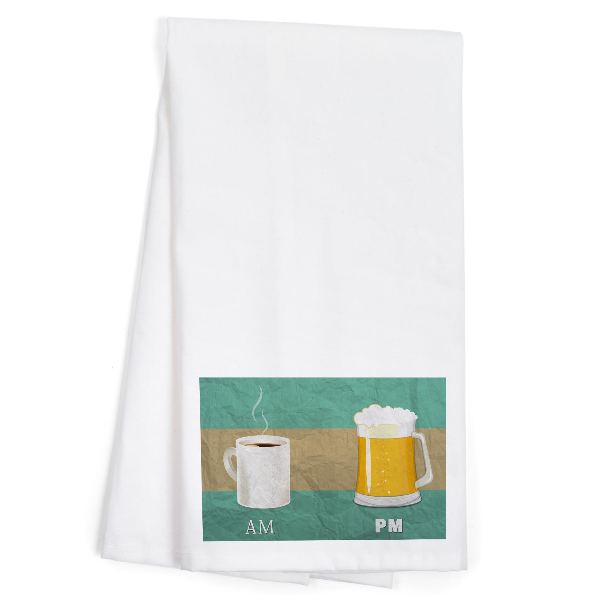 Lantern Press Coffee in The AM, Beer in The PM - 100% Cotton Tea Towel | Decorative Hand Towel for Kitchen & Home Decor | Perfect for Gifts, Housewarming & Coffee Lovers