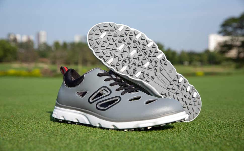 **PGM Men's Spiked Golf Shoes - Breathable Summer Golf Training Sneakers with Anti-Slip Sole for Walking & Outdoor Sports | Perfect for Course Play & Driving Range Practice**