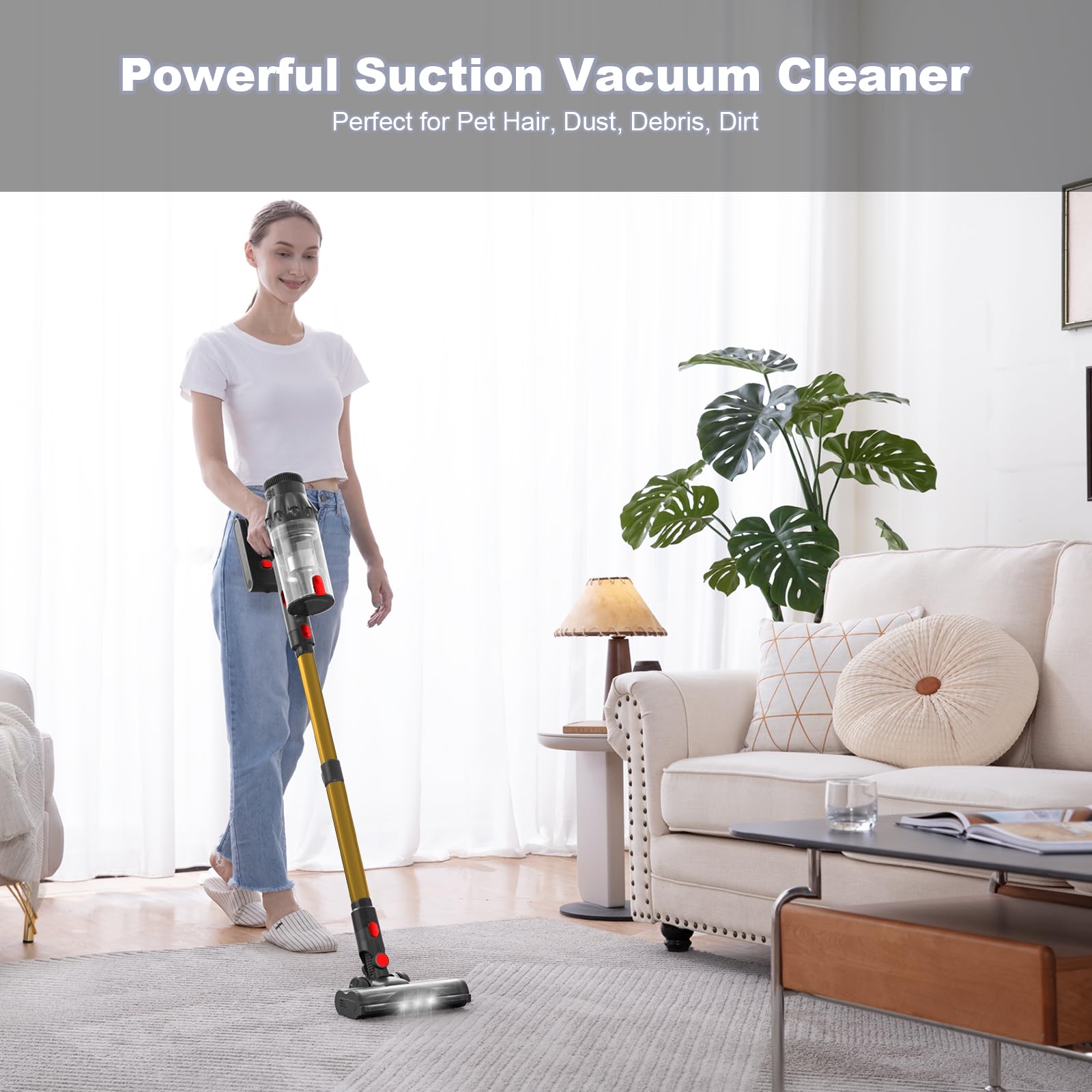 **Cordless Vacuum Cleaner - 50KPA 500W Stick Handheld Vacuum for Pet Hair, Hardwood Floors & Home Cleaning | Rechargeable, Lightweight & Powerful (C11 Gold) - Perfect for Quick Cleanups, Pet Owners & Small Spaces**