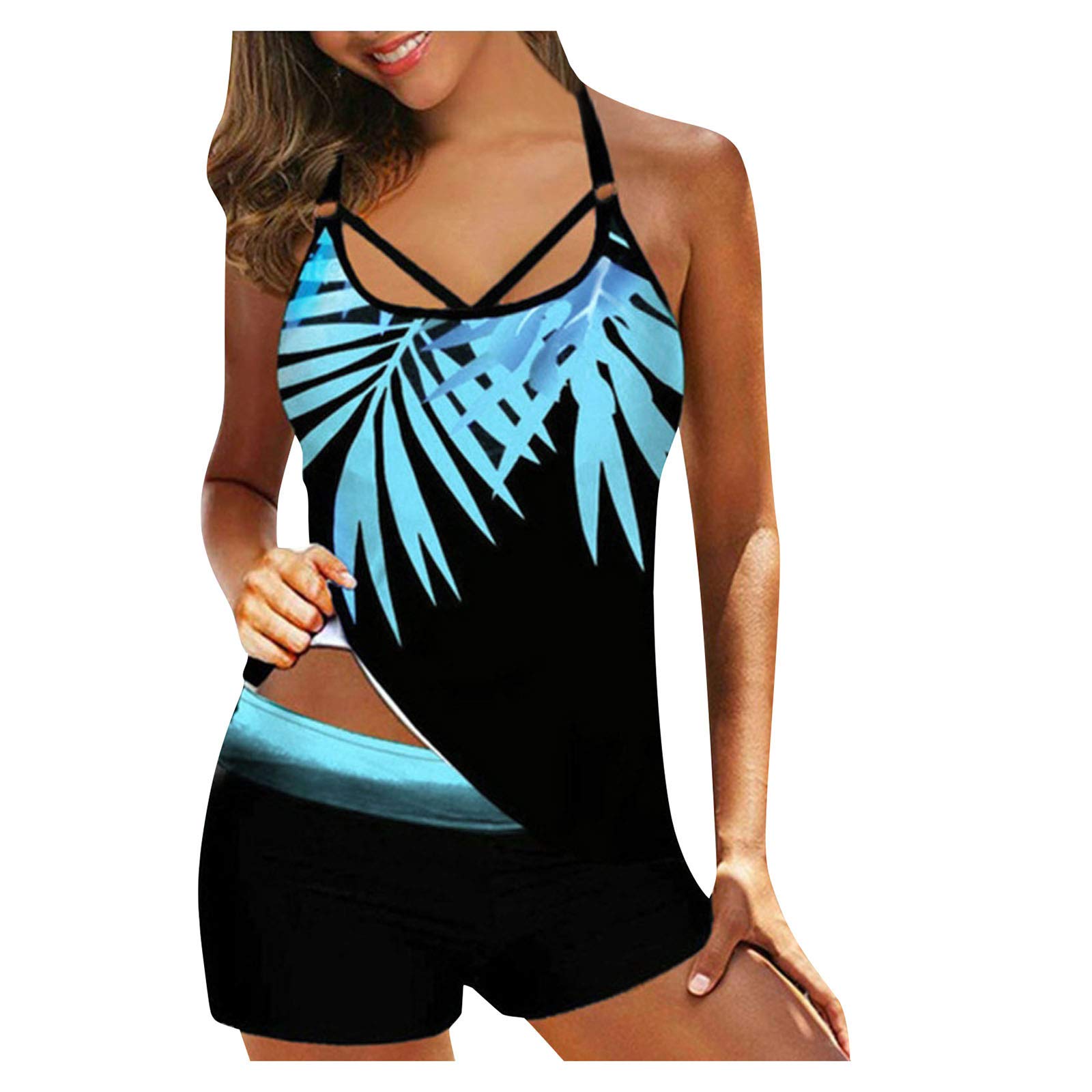 Women's Athletic Tankini Swimsuits 2-Piece Set - Halter Print Tank Top & Boy Shorts for Swimming, Beach & Pool Workouts | Quick-Dry Comfort & UV Protection
