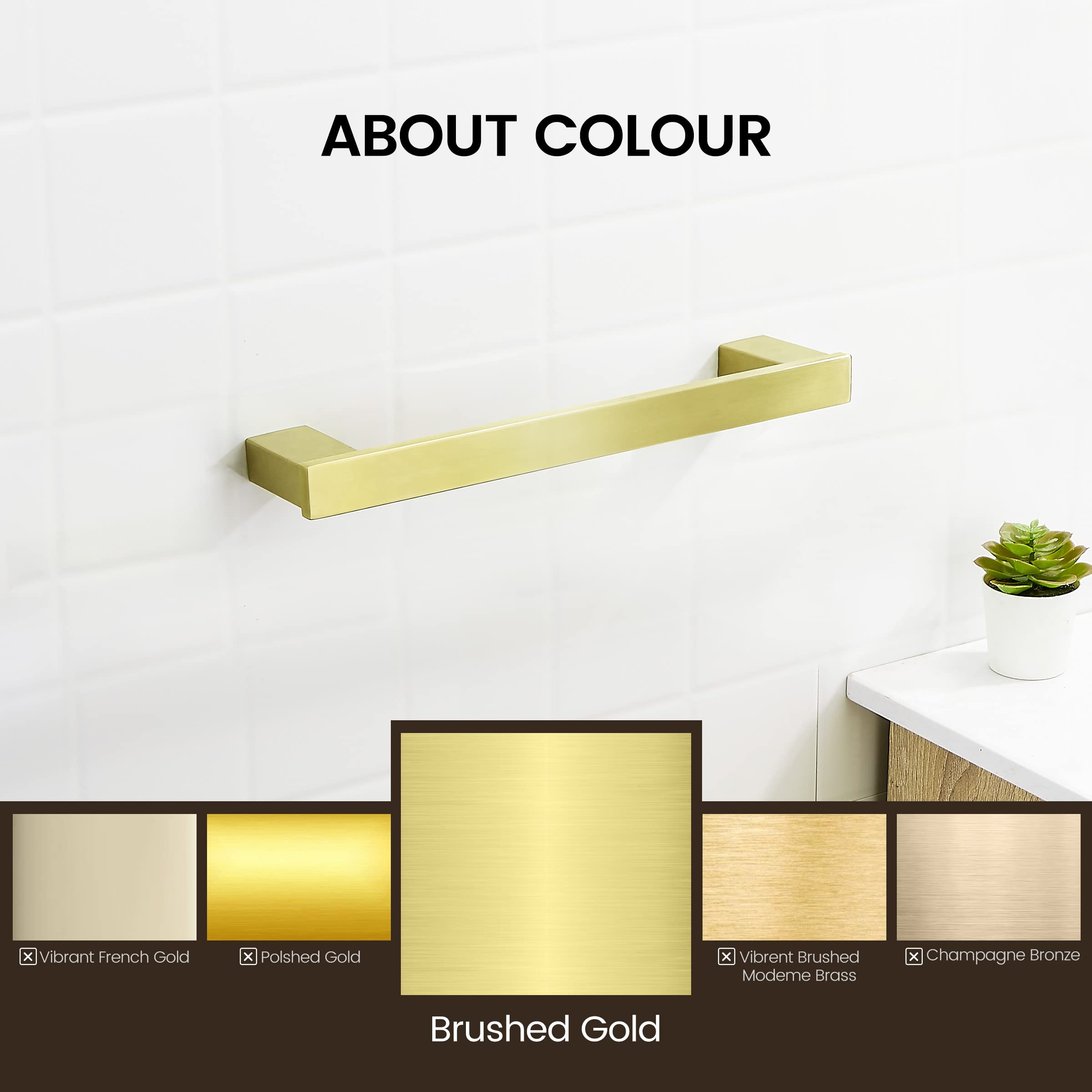 12 Inch Brushed Gold Towel Bar - Square Wall Mounted Stainless Steel Bathroom Towel Rack Holder for Bathroom, Kitchen, and Spa Decor - BATHSIR