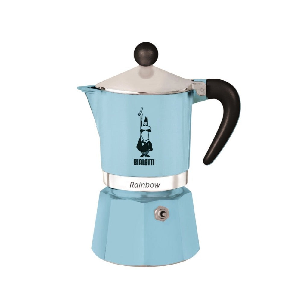 Bialetti Rainbow Blue Stovetop Espresso Maker - 6 Cup Italian Moka Pot for Rich Coffee at Home, Camping & Gifts