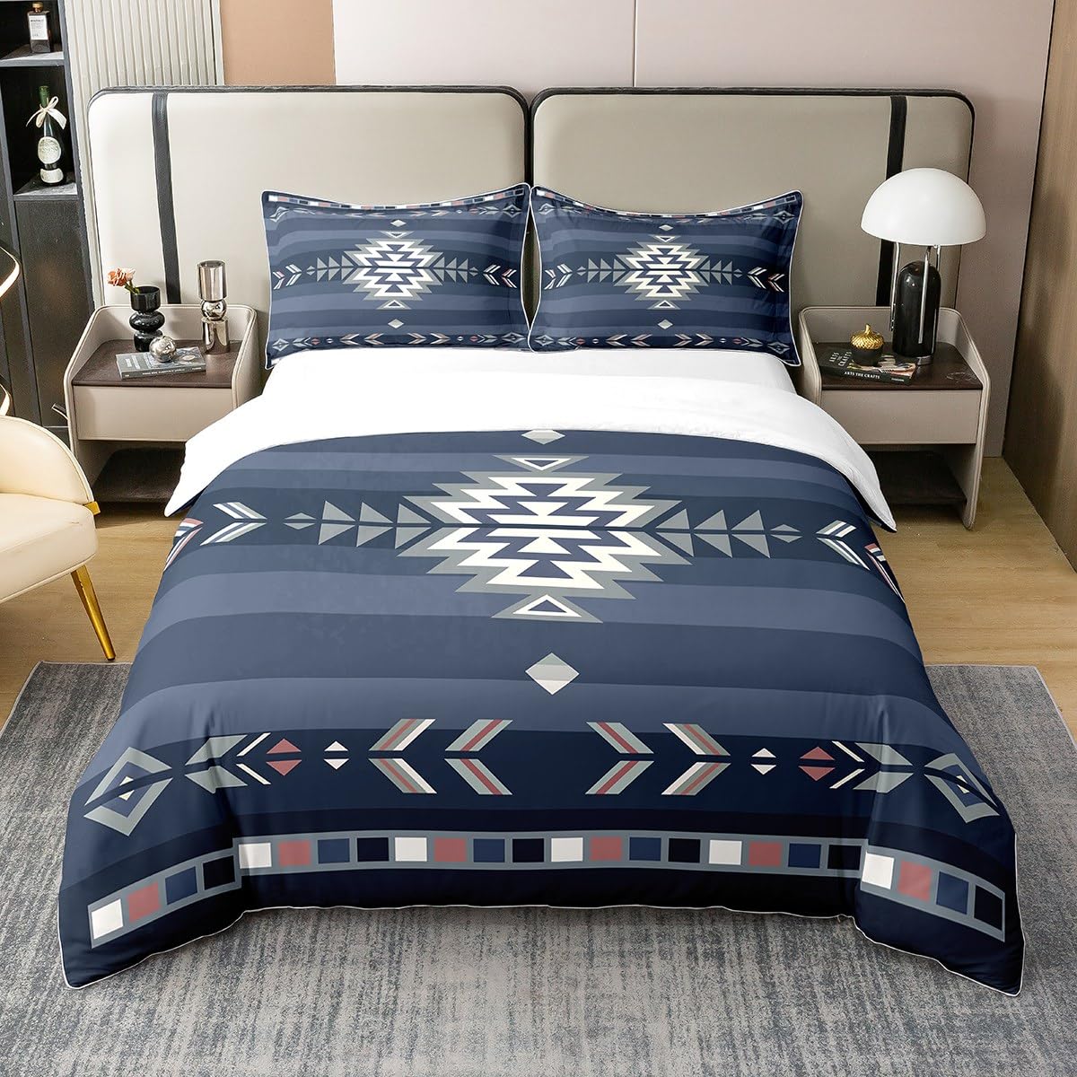 Twin Size 100% Cotton Southwestern Duvet Cover Set - Native American Tribal Geometric Pattern Bedding | Ultra Soft Blue Comforter Cover with Zipper Closure | Perfect for Boho Bedroom Decor, Guest Room & Southwest Style Home