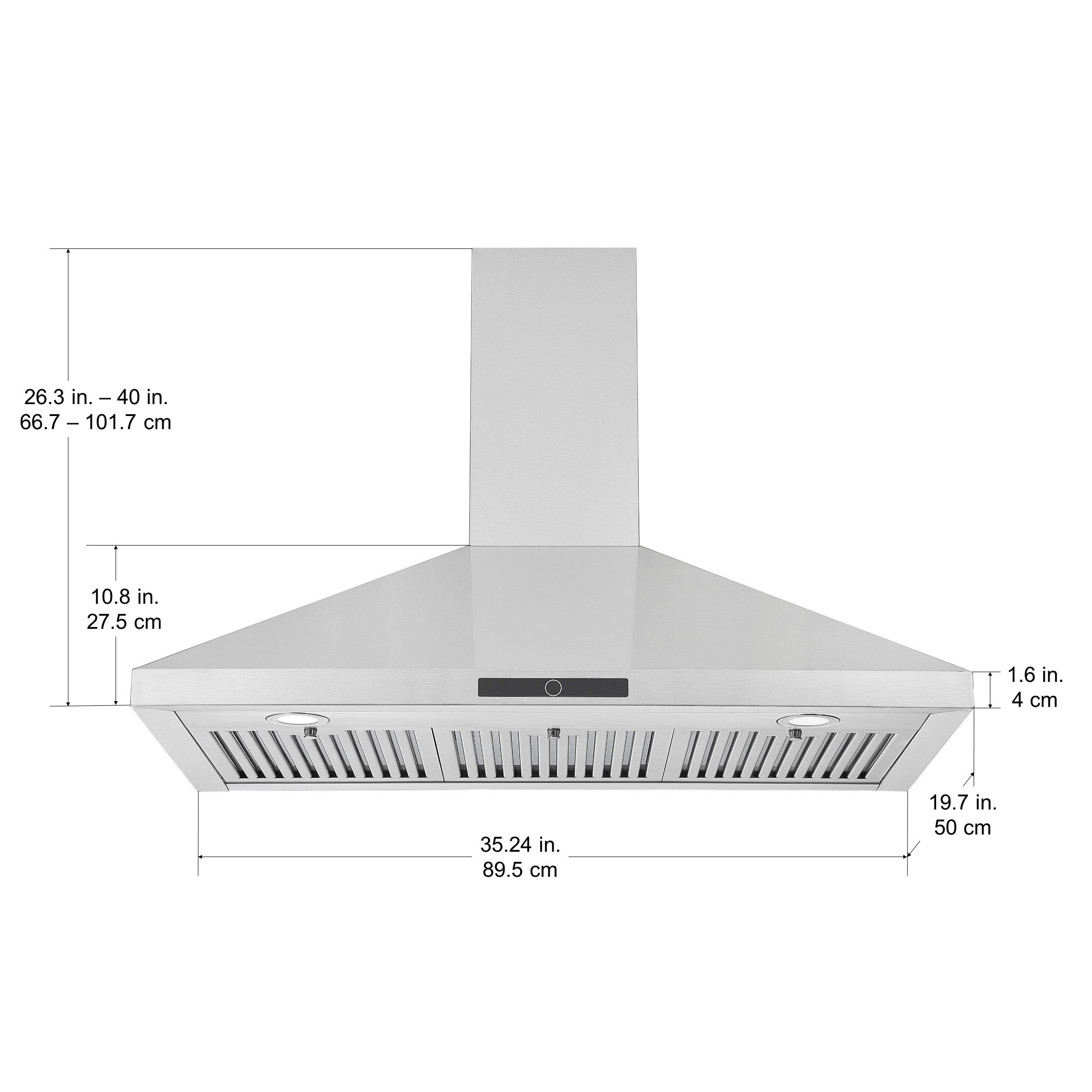 36 Inch Stainless Steel Convertible Wall Mounted Pyramid Range Hood - Powerful Kitchen Ventilation for Cooking, Grilling & Baking