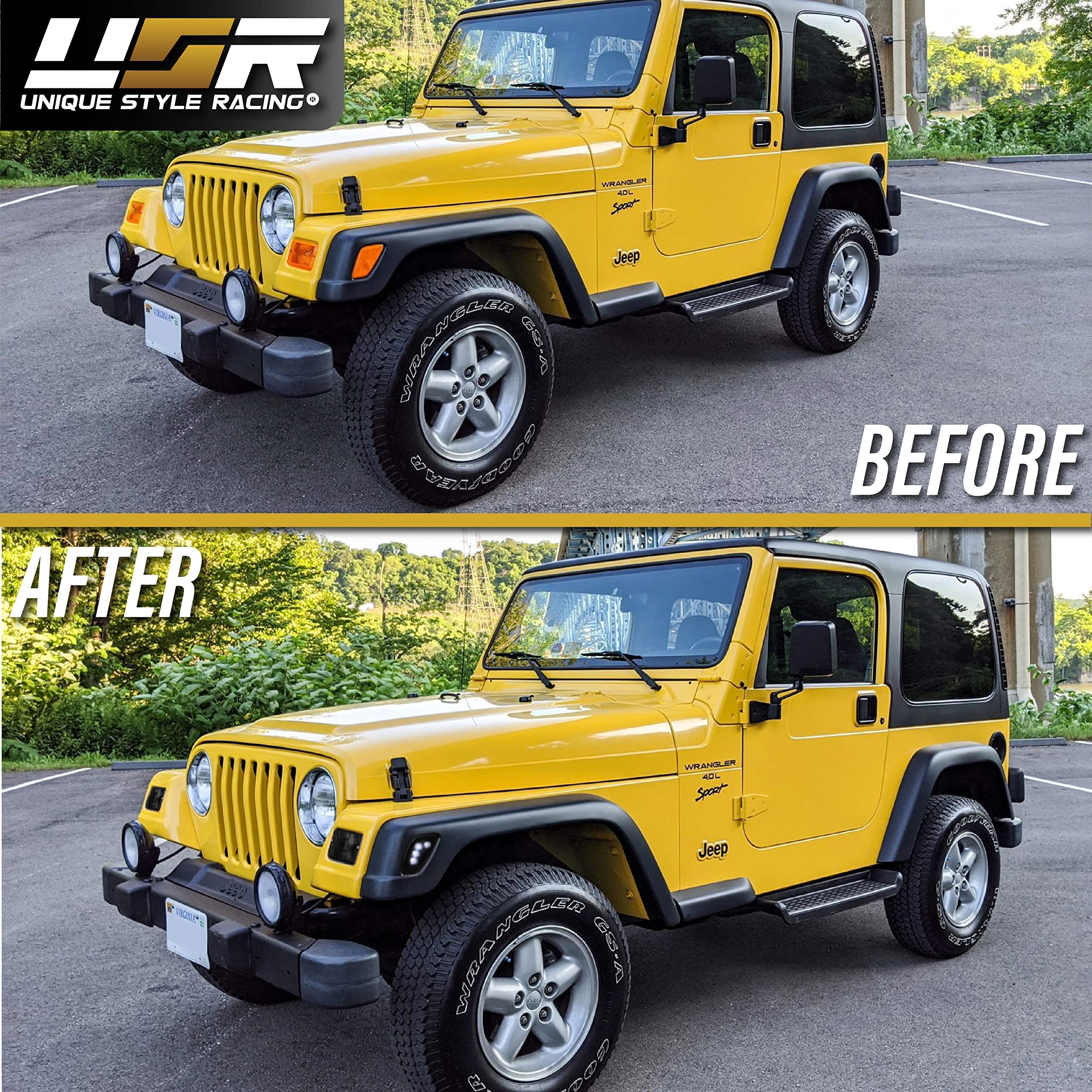 USR DEPO 97-06 Jeep Wrangler TJ Tail Lights with White LED Side Marker Lights - Smoked Lens 6-Piece Plug & Play Combo Set - Fits 1997-2006 Wrangler TJ Models - Perfect for Off-Roading & Night Driving