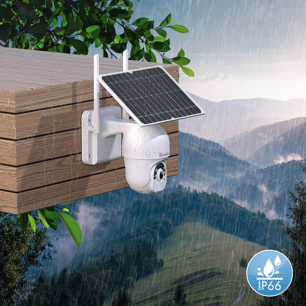 Ctronics 2.5K 4MP Wireless Outdoor Security Camera with Solar Power - 2560x1440P HD, 10000mAh Battery, 360° PTZ, Color Night Vision, PIR Human Detection, 2-Way Audio, IP66 Weatherproof - Ideal for Home, Yard, Garage & Business Surveillance