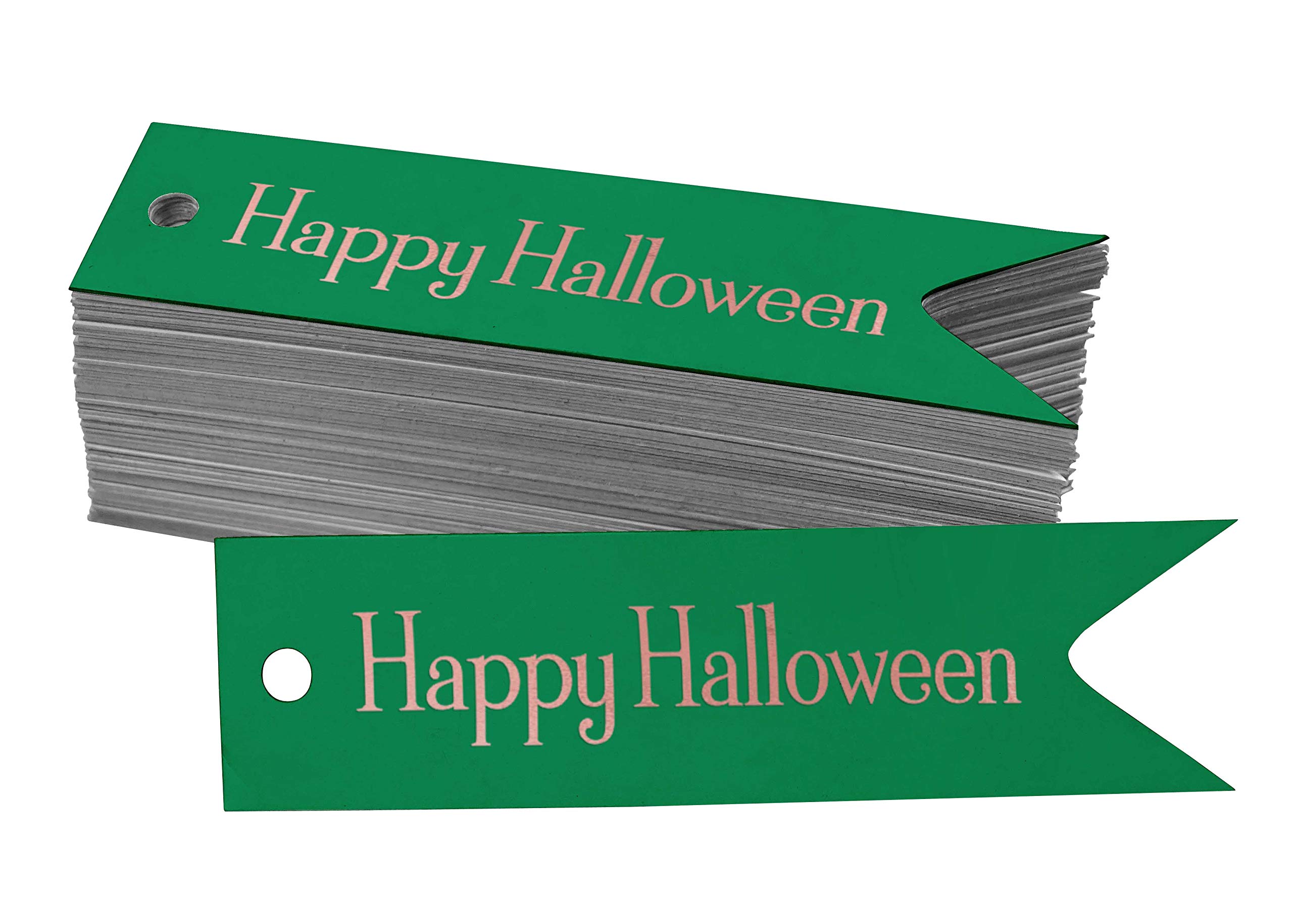 100 Pack Happy Halloween Favor Tags - Rose Gold Foil Paper Hang Tags for Party Decorations, Gift Wrapping & DIY Crafts | Perfect for Trick-or-Treat Bags, Party Favors & Seasonal Decor