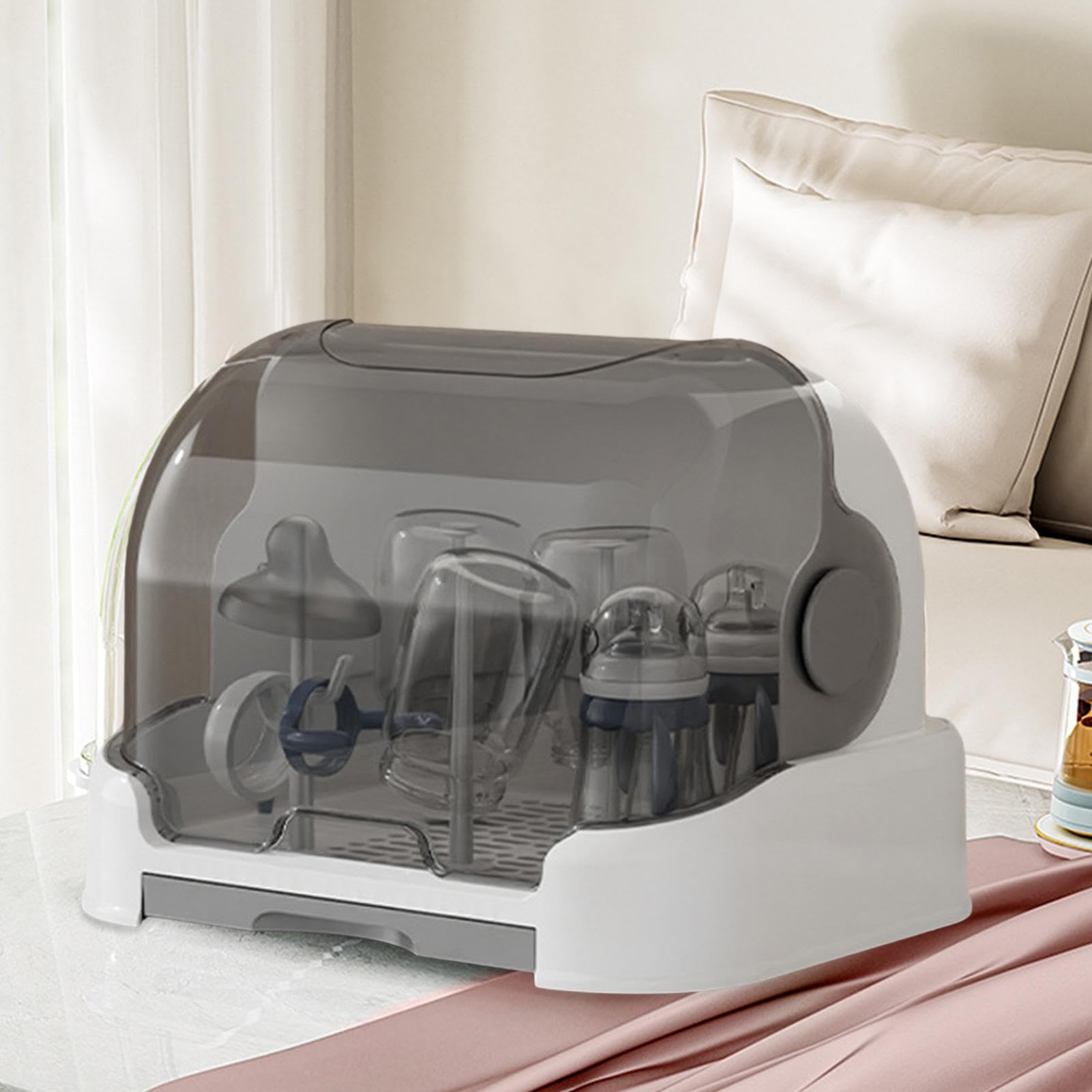 Large Capacity Baby Bottle Drying Rack with Removable Drain Tray - Dustproof Baby Bottle Holder & Storage Organizer for Home Kitchen - Perfect for Breastfeeding Moms & Daycare Centers