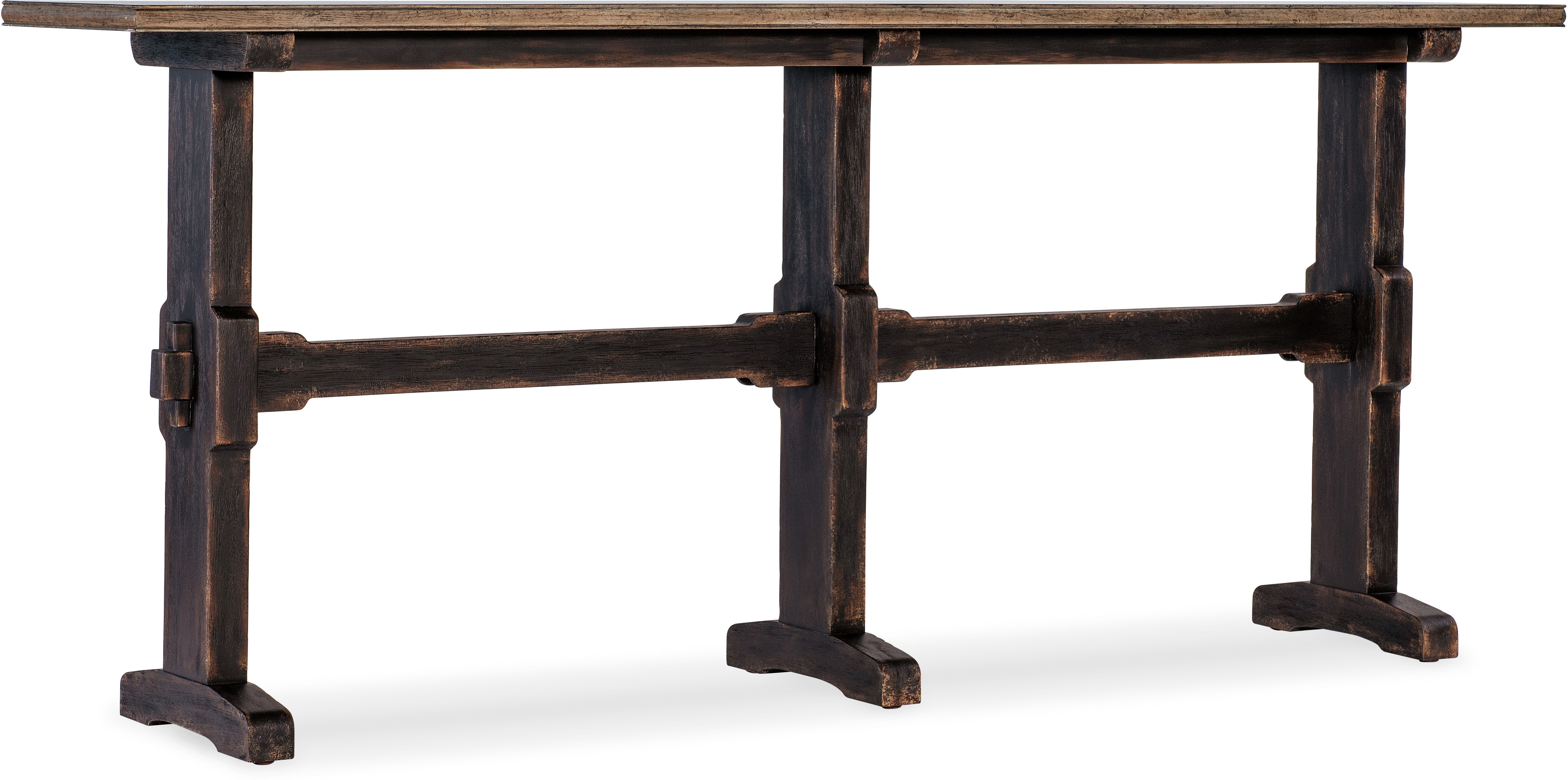 Americana Trestle Console Table - Farmhouse Style Entryway Table for Hallway, Living Room & Dining Room - Solid Wood Black Finish