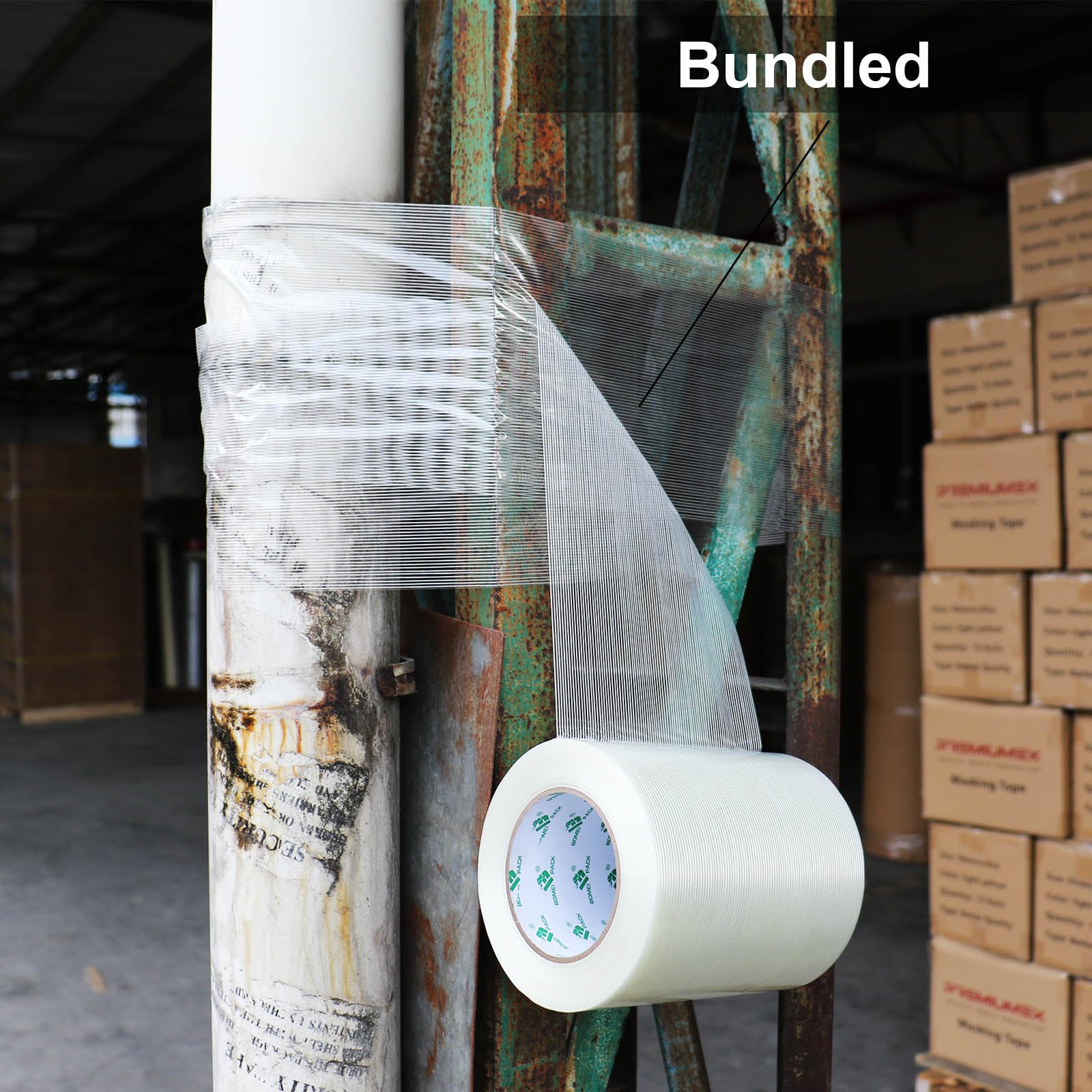 BOMEI PACK 6-Inch Wide Heavy Duty Reinforced Strapping Tape with Fiberglass Filament, 5.5Mil Thick, 60 Yards Roll - Perfect for Shipping Boxes, Moving, Storage & Industrial Packaging